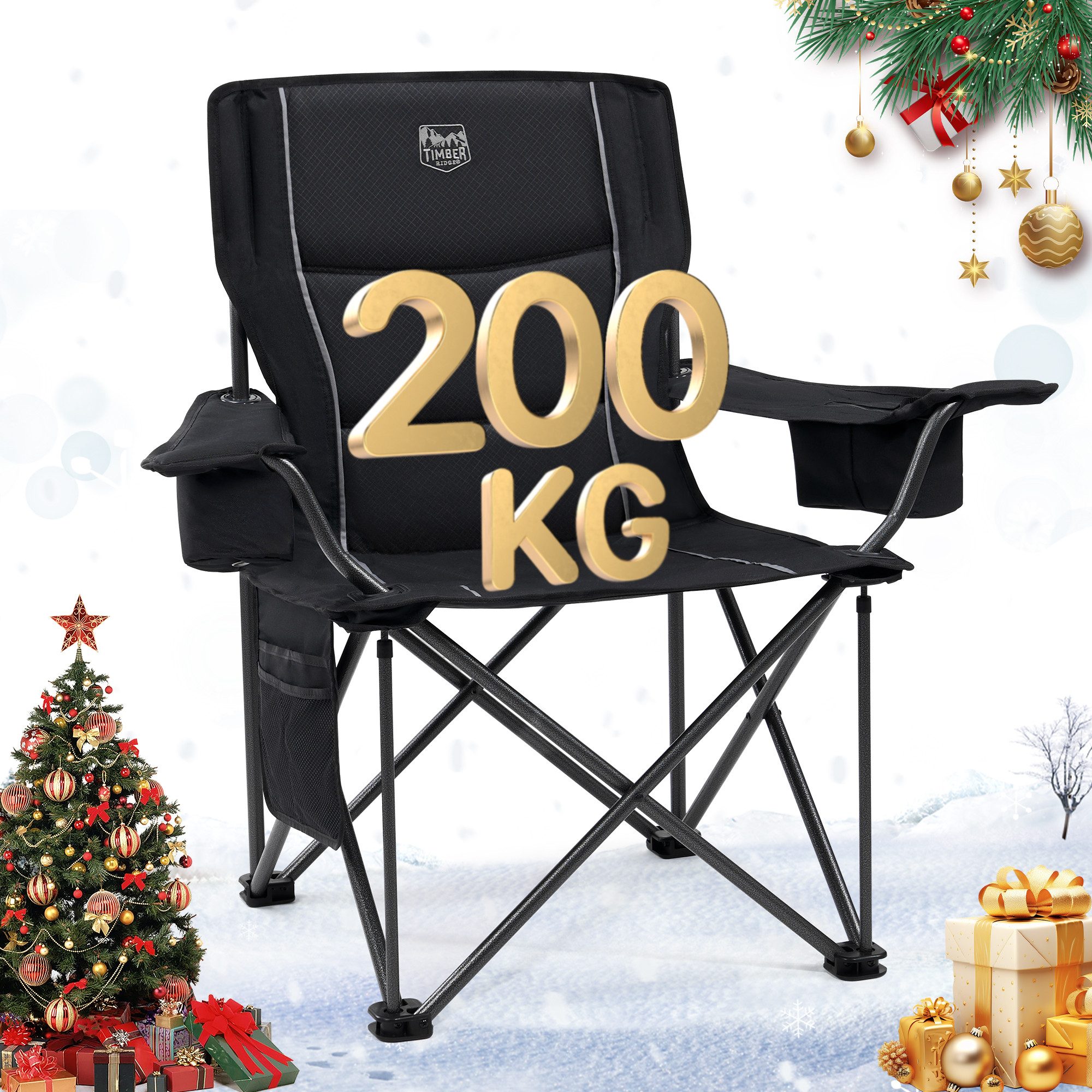 TIMBER RIDGE Campingstuhl Faltbarer Stuhl, 200KG Belastbar,TIMBER RIDGE Übergroßer Bequem (1 St), aus 600D Polyester, mit höhenverstellbaren Armlehnen