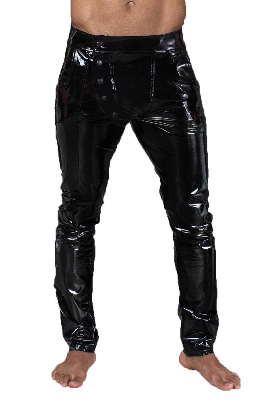 Lederimitathose Lange Herren fetisch Gogo Hose elastischem schwarz glänzend