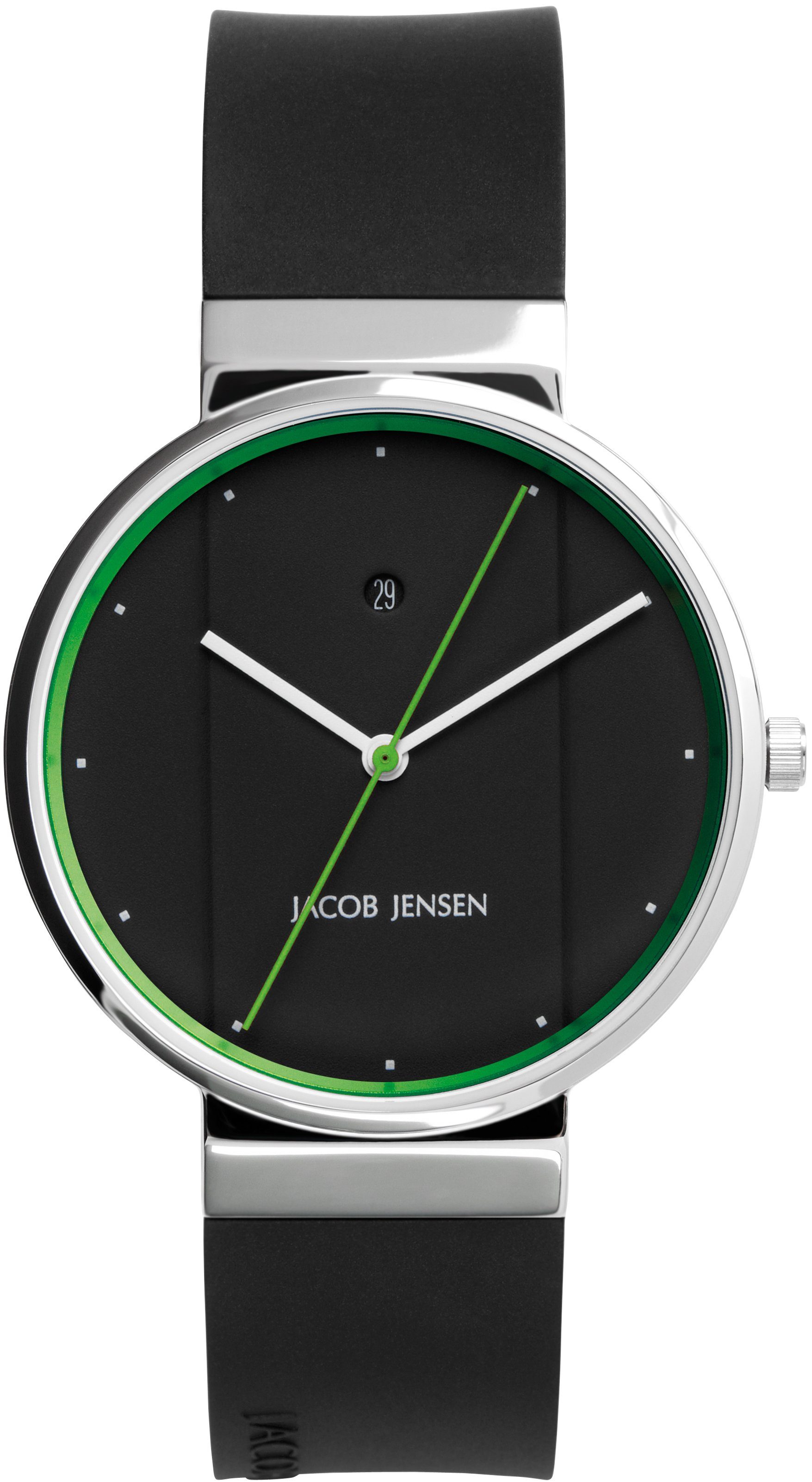 Jacob Jensen Quarzuhr Designuhr Edelstahl Kautschukband NEW LINE ⌀35mm