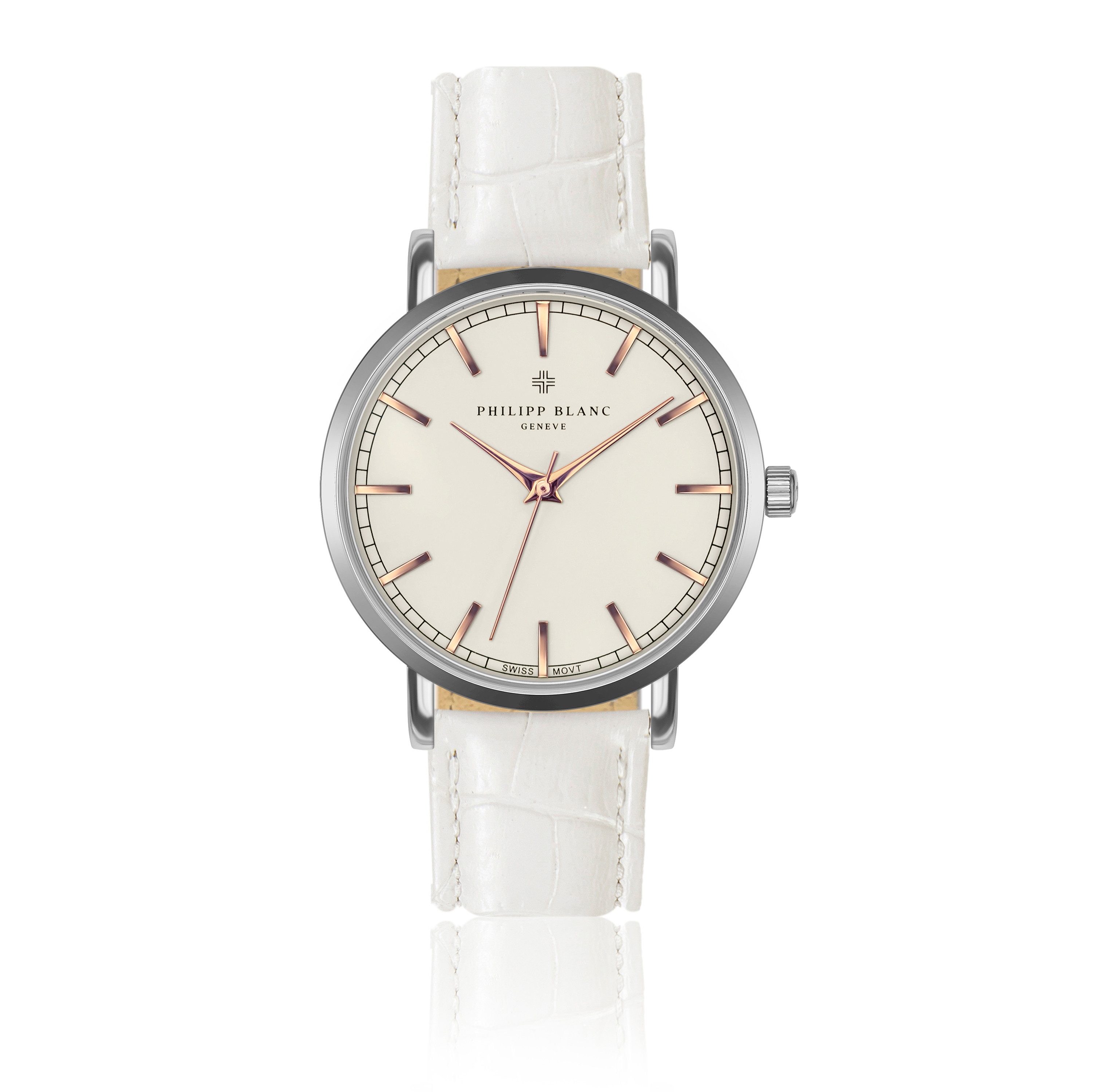 PHILIPP BLANC Quarzuhr PA1-S100S Basel white croco leather