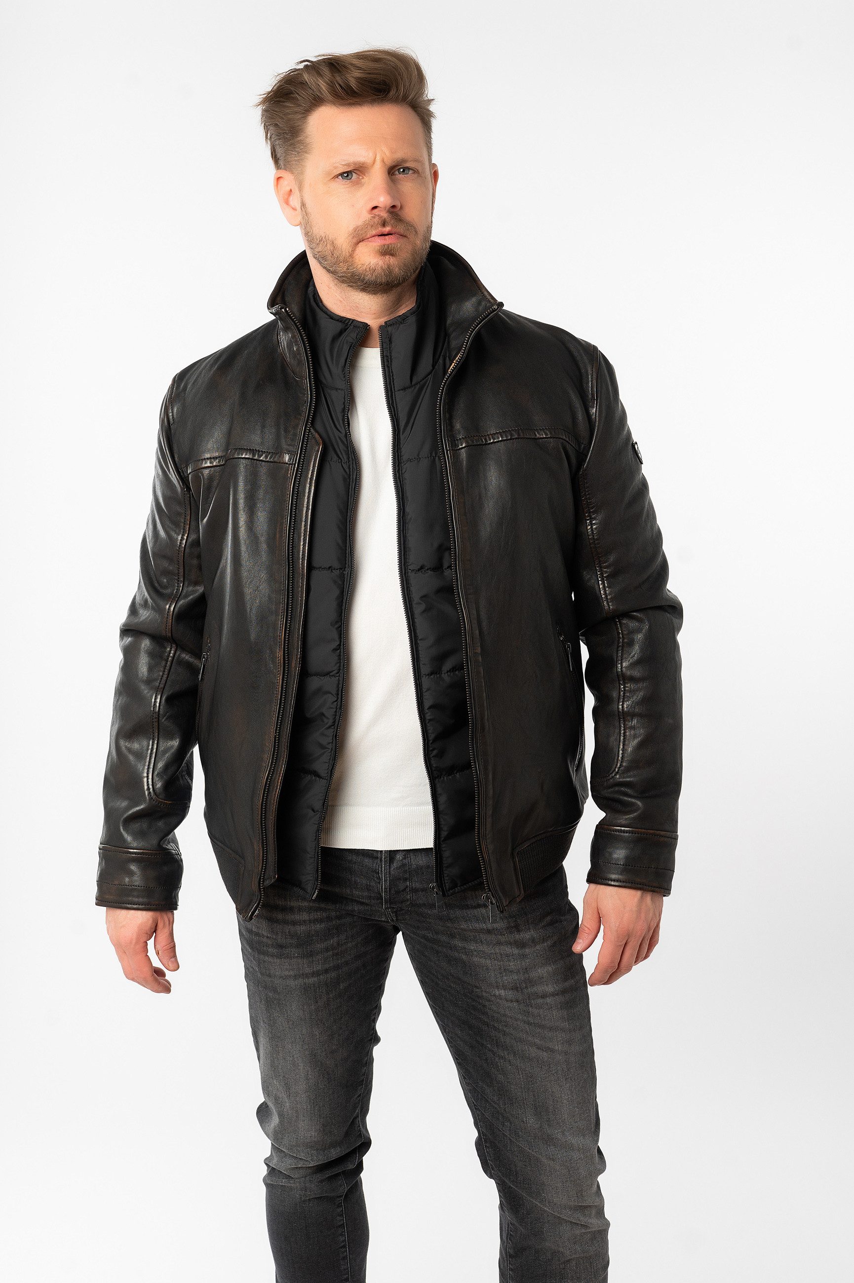 Mauritius Lederjacke MMBromu mit wärmender Weste günstig online kaufen