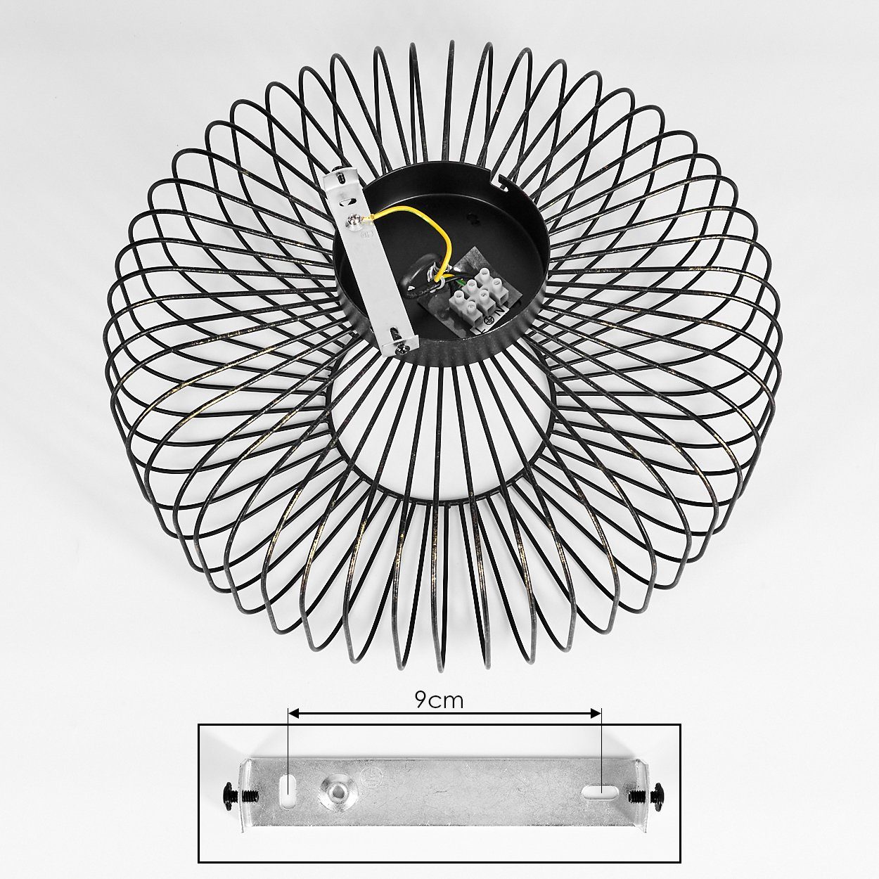 hofstein Deckenleuchte »Pieris« runde Deckenlampe aus Metall in Schwarz/Gold, ohne Leuchtmittel, E27, Retro-Leuchte mit Lichteffekt durch Gitter-Optik
