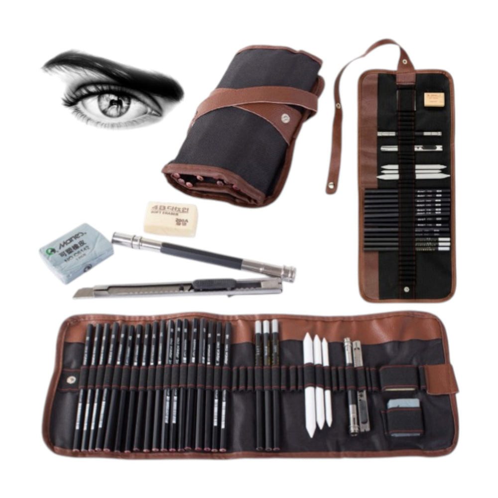 VERK GROUP Bleistift Skizzier- und Zeichenset Profi 29-teilig mit Kohle im Etui – Künstler