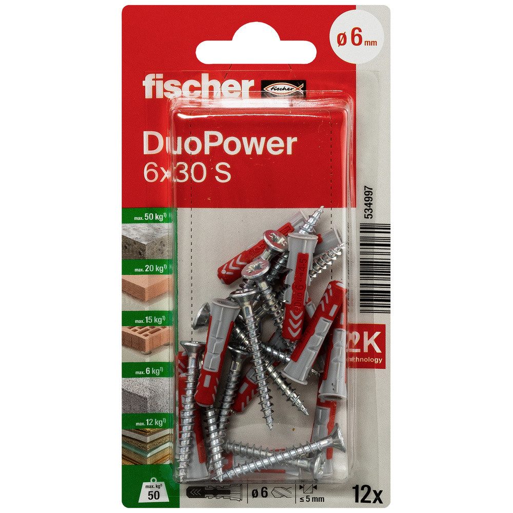 Thumbnail - Fischer Dübel-Set Fischer 534997 DuoPower 6 x 30 S K NV Dübelset 30 mm 6 mm 1 Set