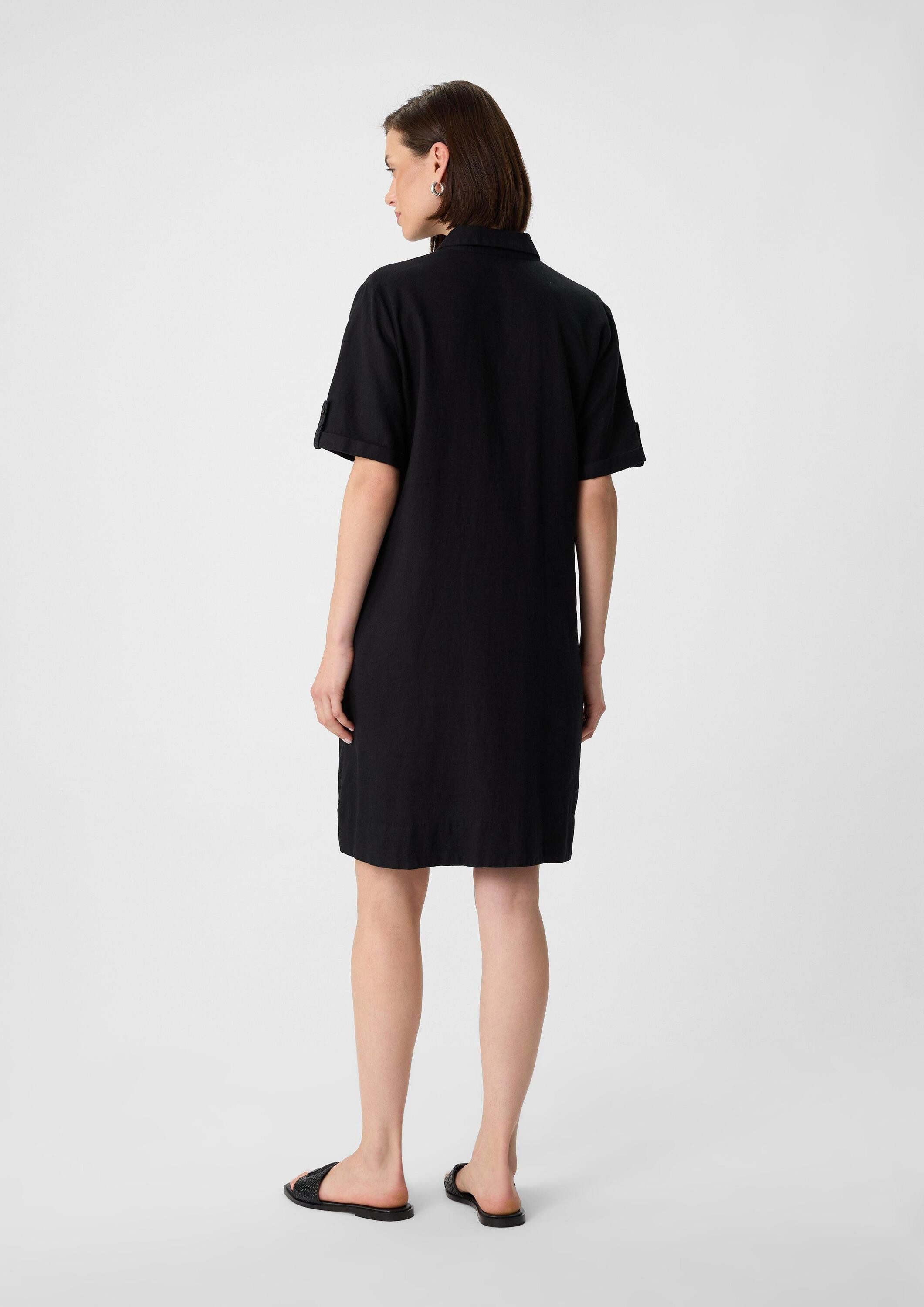 comma Minikleid Kleid Ausgestelltes Kleid aus Leinenmix mit Hemdkragen