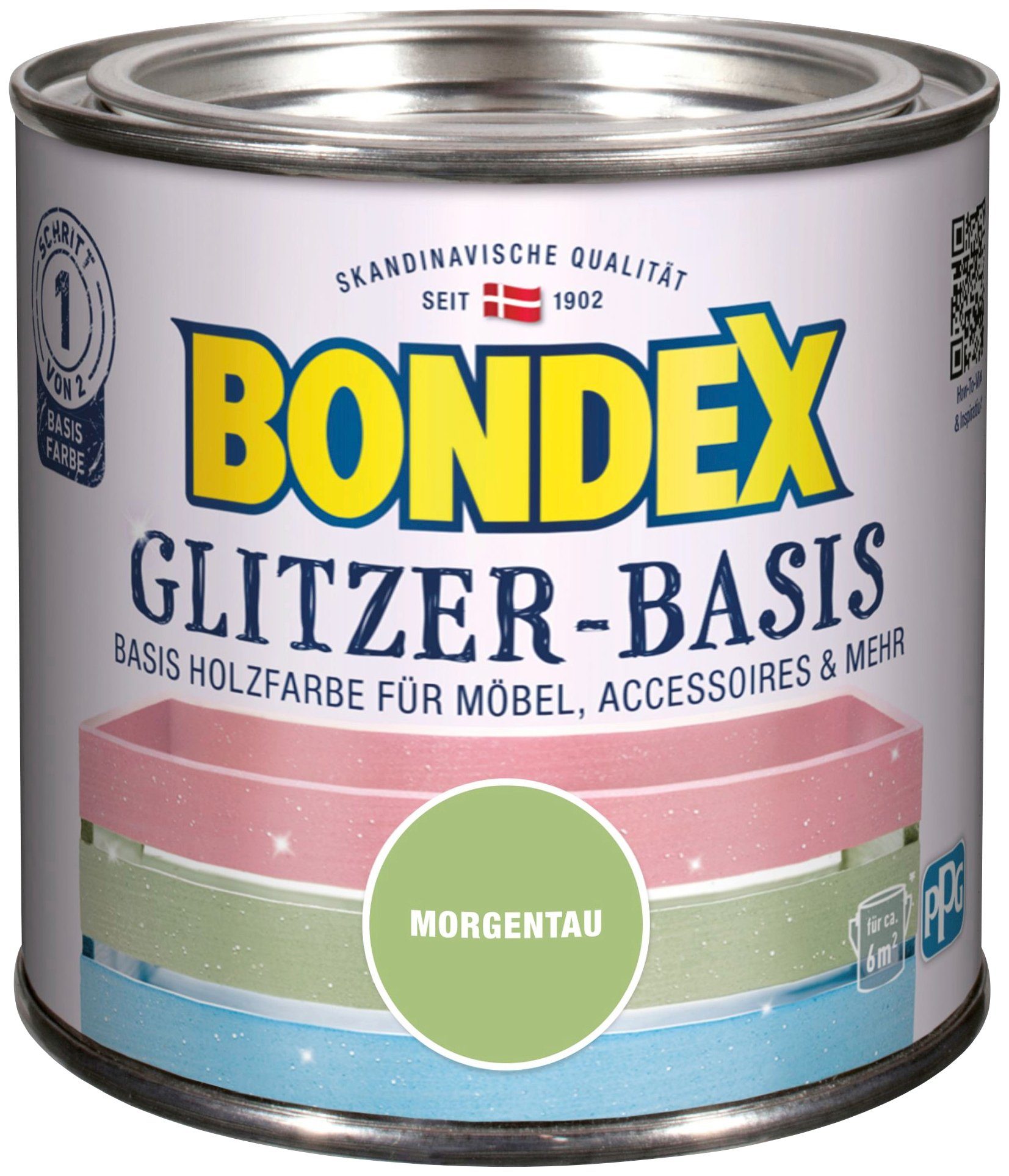 Bondex Bastelfarbe GLITZER-BASIS, Basis Holzfarbe für Möbel & Accessoires, 0,5 l Morgentau