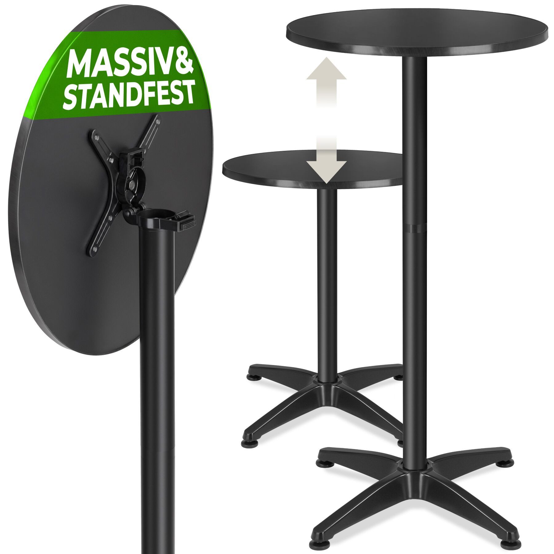 tectake Bistrotisch Aluminium-Stehtisch, höhenverstellbar, 60 x 75 / 115 cm, (Bartisch Viktor, 1-St., 1 tlg), wetterfest, klappbar, 2 Aufbauhöhen, Zementsockel, Belastbarkeit 60 kg