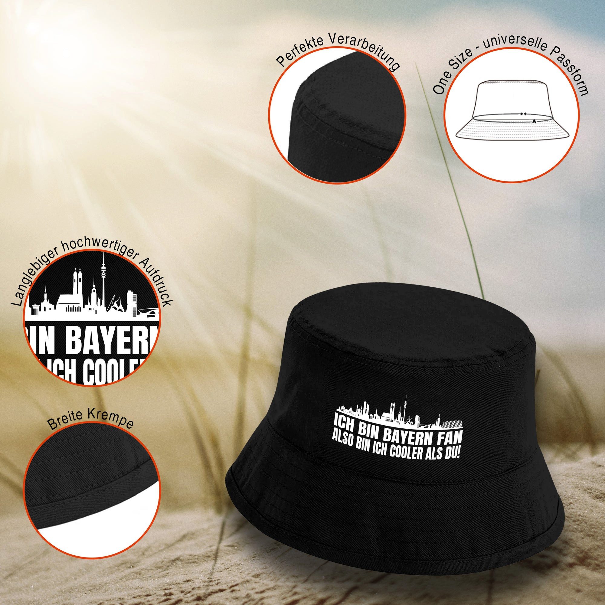 Herzbotschaft Sonnenhut Bucket Hat Ich bin Bayern Fan also bin ich cooler als du! (Unisex Einheitsgröße, Sommerhut mit Spruch, Festivalhut, Fischerhut) für Damen & Herren