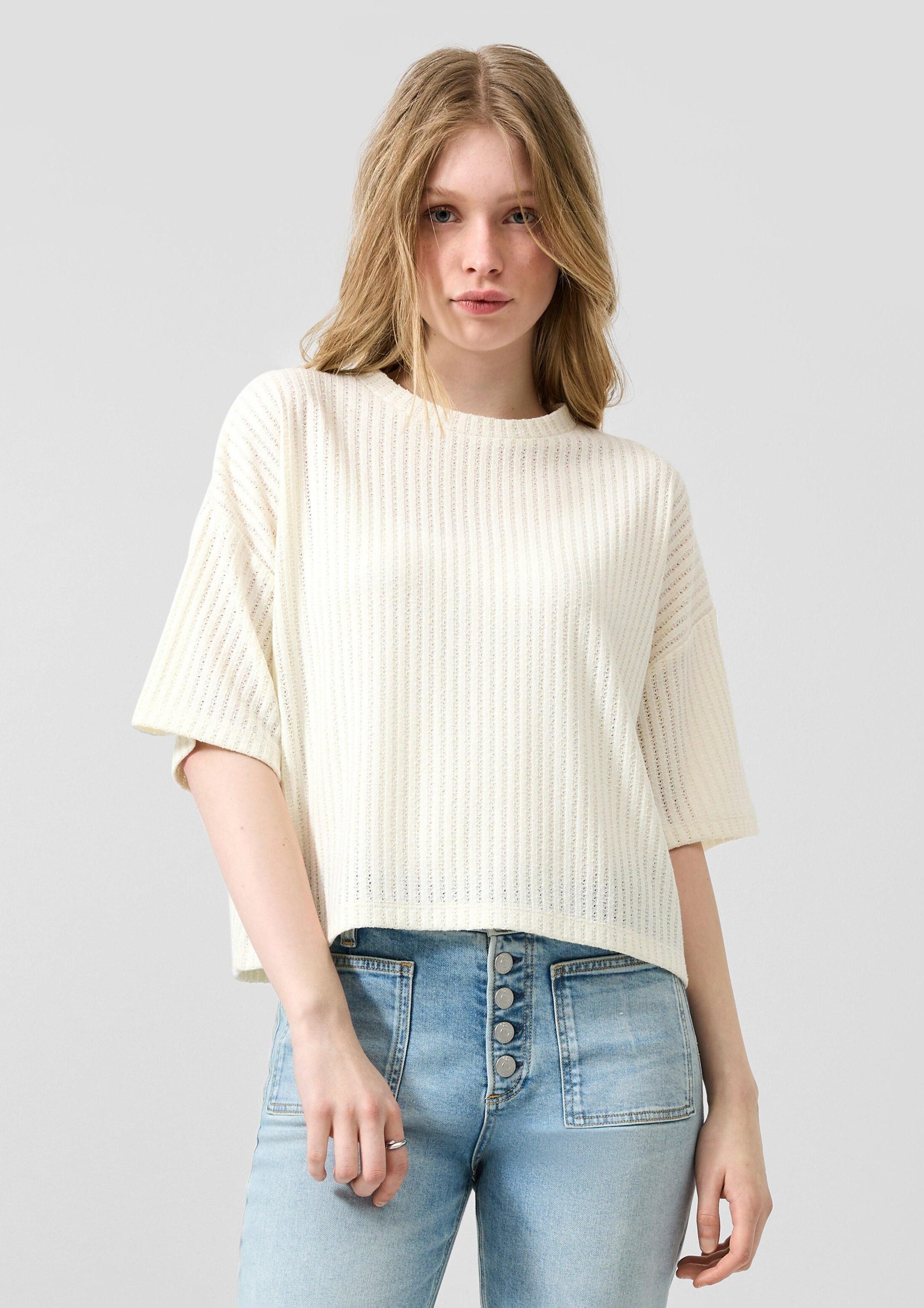 QS Kurzarmshirt T-Shirt Boxy Shirt mit Strickstruktur
