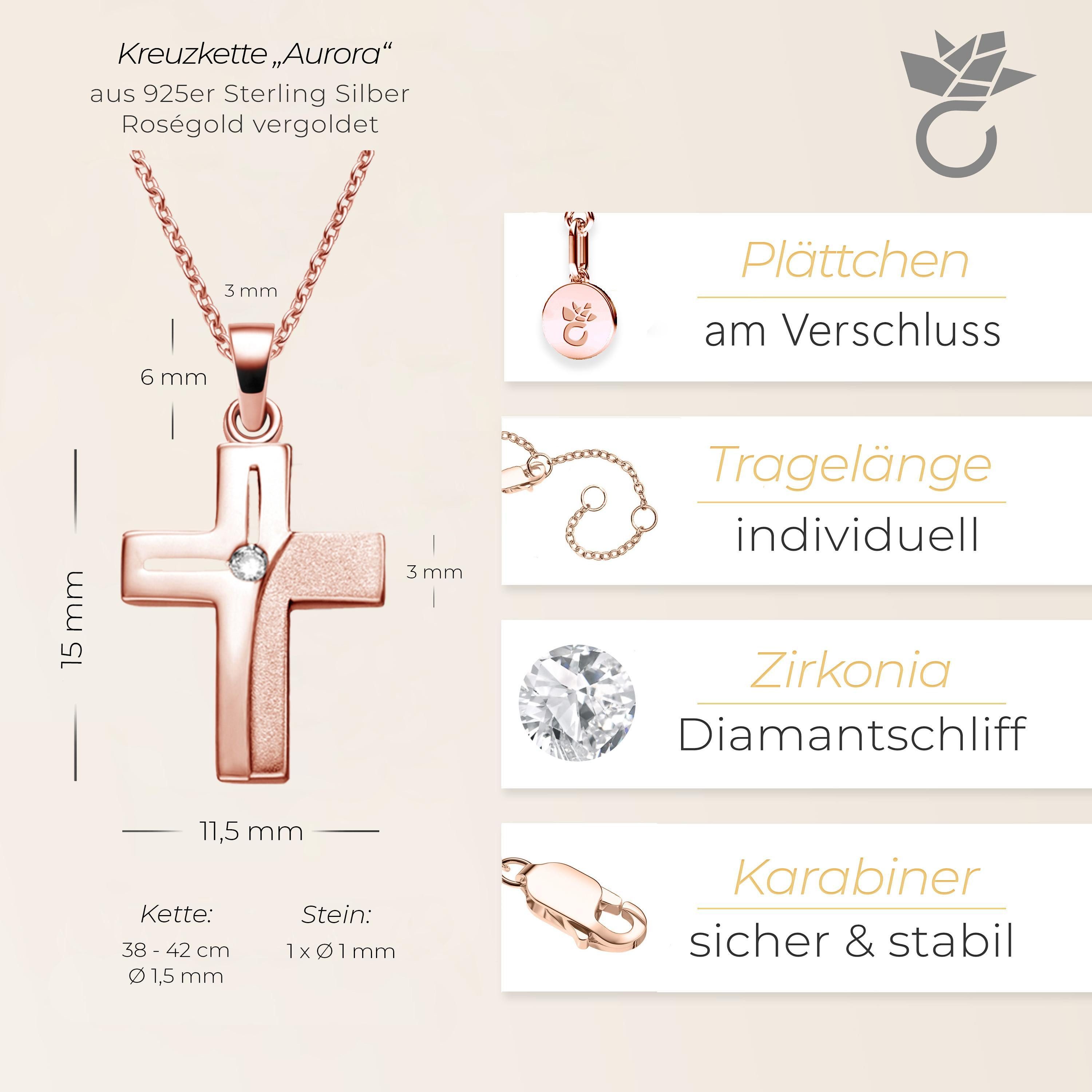 Amoonic Kreuzkette Halskette Mädchen Silber 925 mit Kreuz Anhänger Kommunion und Taufe (individuell anpassbare Halskettenlänge)