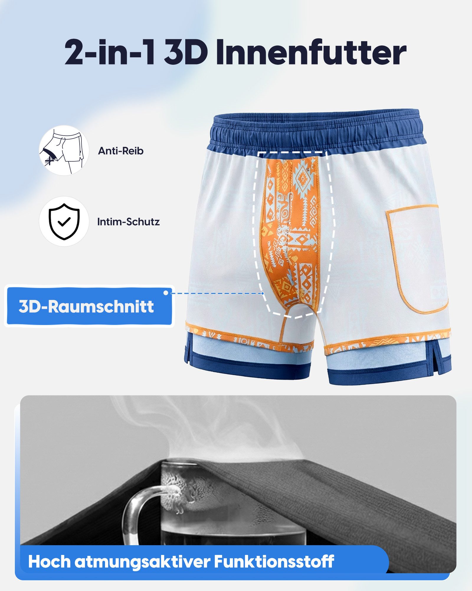 MaaMgic Shorts Herren Elastan kurze Hose 2-in-1 Badehose schnelltrocknend Sporthose (1-tlg) – Bild 4 von 5