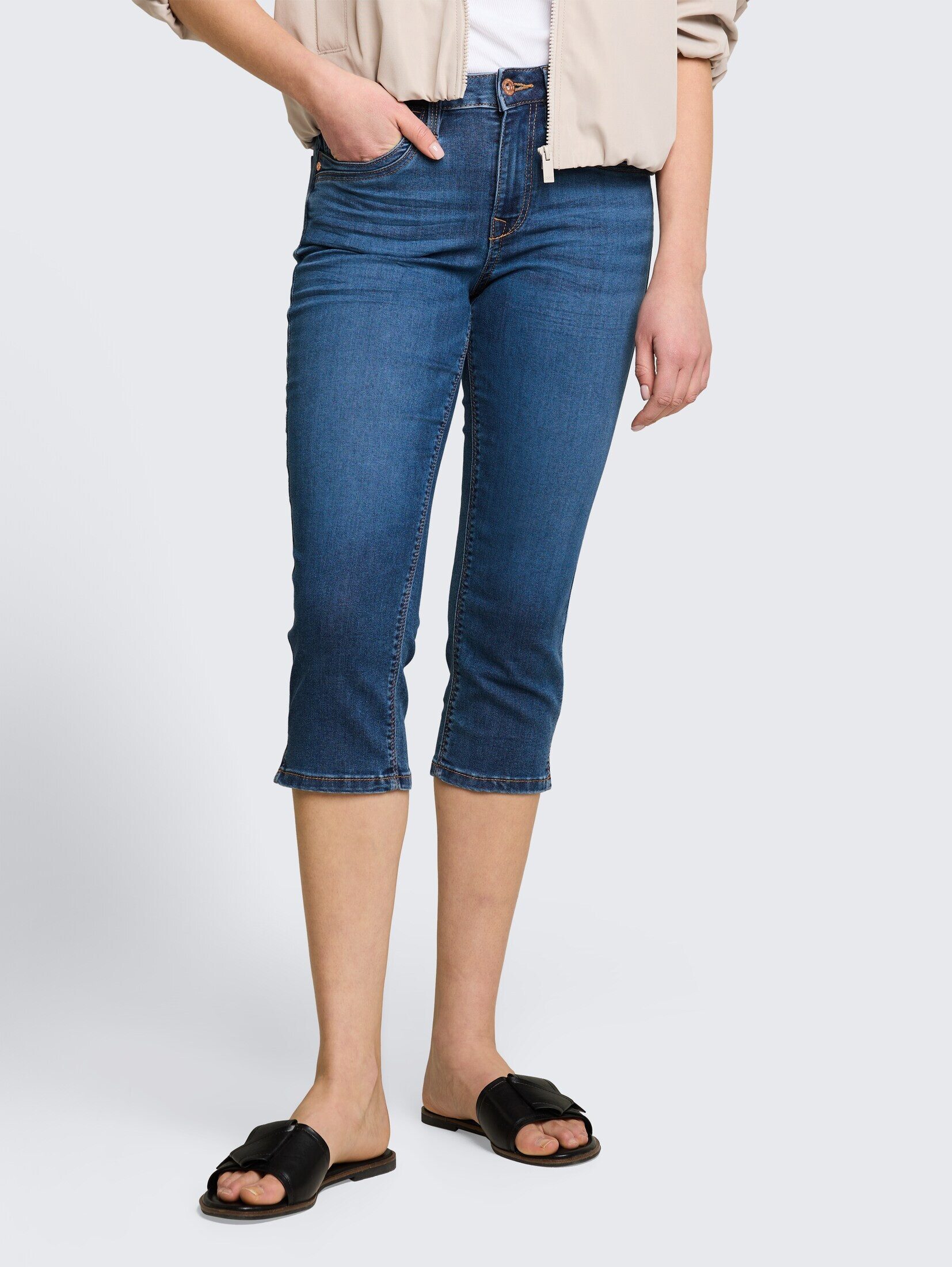TOM TAILOR Slim-fit-Jeans Jeanshosen TTLENE SLIM Capri Jeans mit hohem Stretch