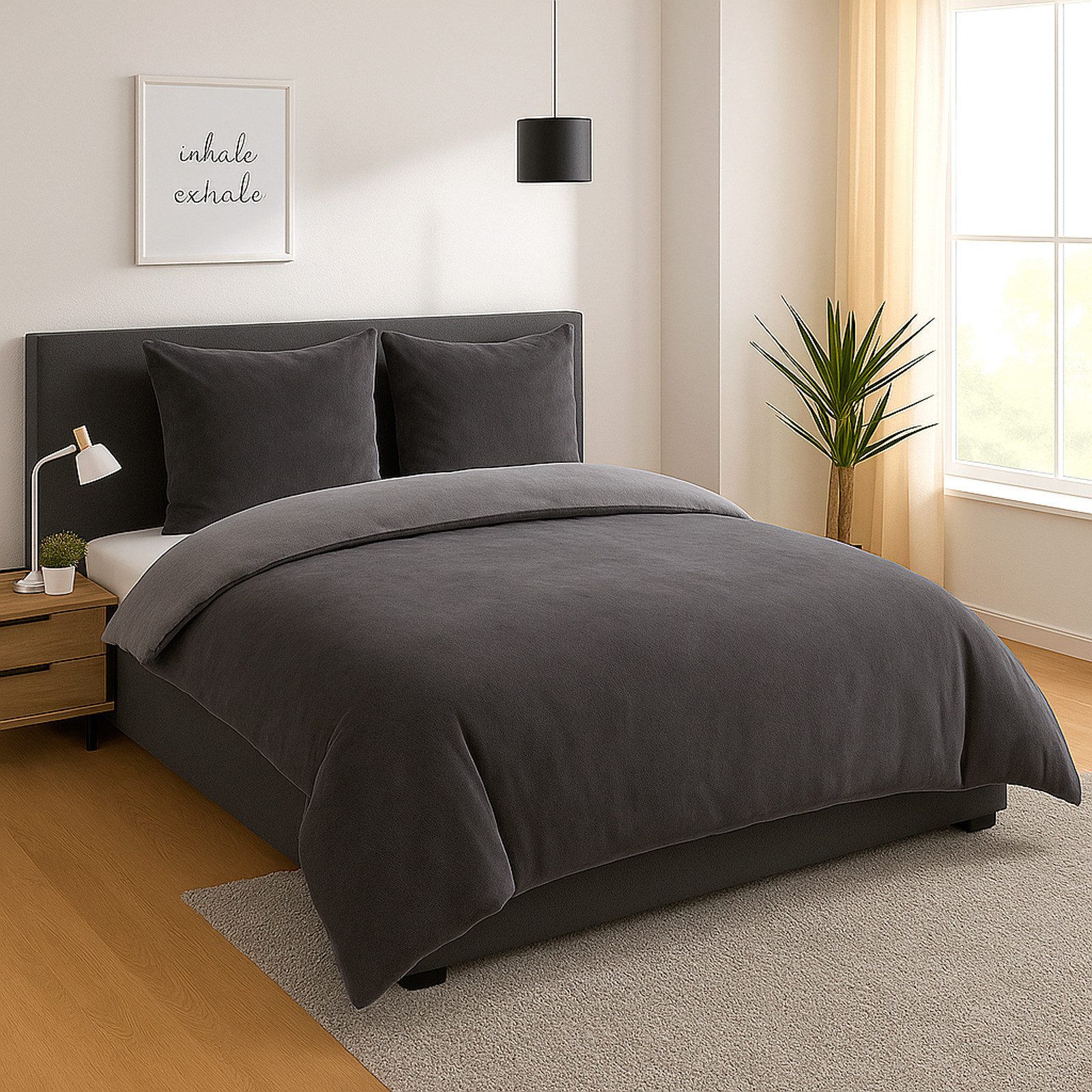 heimtexland Bettwäsche kuschelige Winter Wende-Bettwäsche Cashmere Touch, Microfaser, 2 Kopfkissen 80x80 I Bettdecke 200x200 I Ehebett I anthrazit