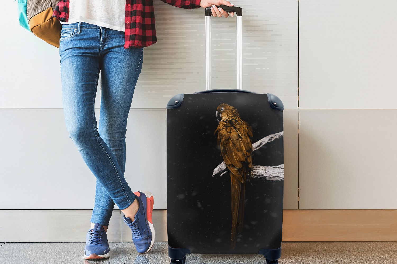 Vogel Handgepäckkoffer - Ferien, Reisetasche Trolley, mit MuchoWow Papagei Reisekoffer rollen, Gold, Handgepäck 4 - für Rollen,