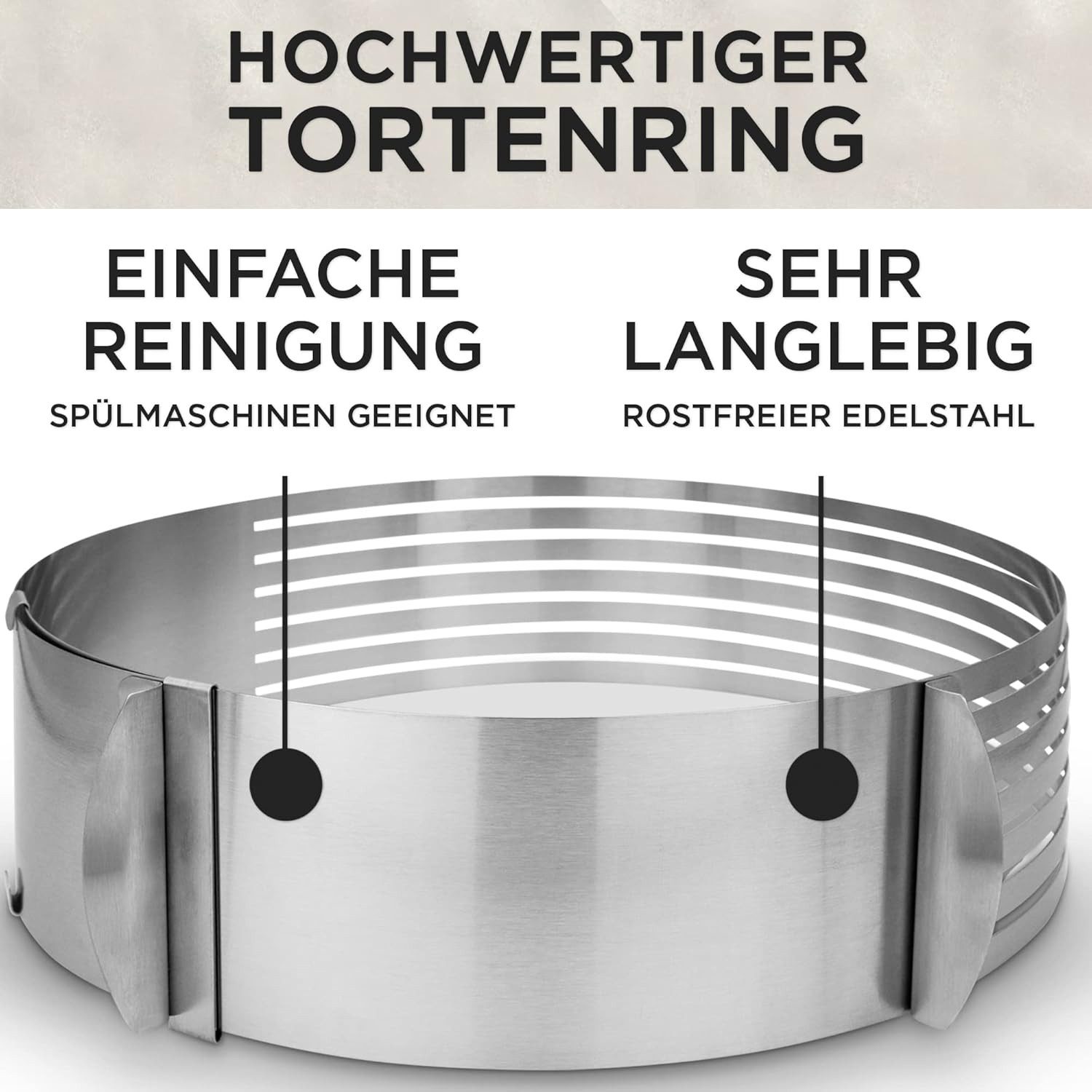 LAVUR Tortenring Tortenring Set 3-teilig 23-30 cm verstellbar inkl. Retter & Messer, Edelstahl, Edelstahl, stufenlos einstellbar Ring & Retter spülmaschinenfest