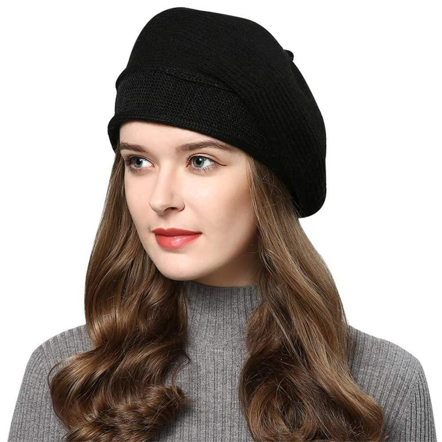 LuxusKollektion Baskenmütze Strick Barett Damen Einheitsgröße Schwarz (1-St)