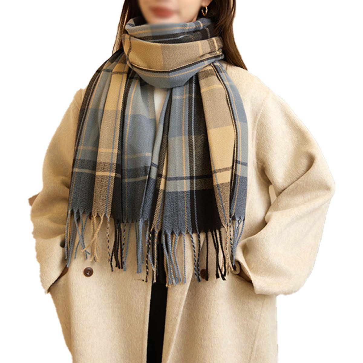 ZmdecQna Modeschal Fashion Damen Winter Schal Kariert übergroßer Quadratisch Deckenschal, (1-St), Weich, elastisch und angenehm zu tragen blau4