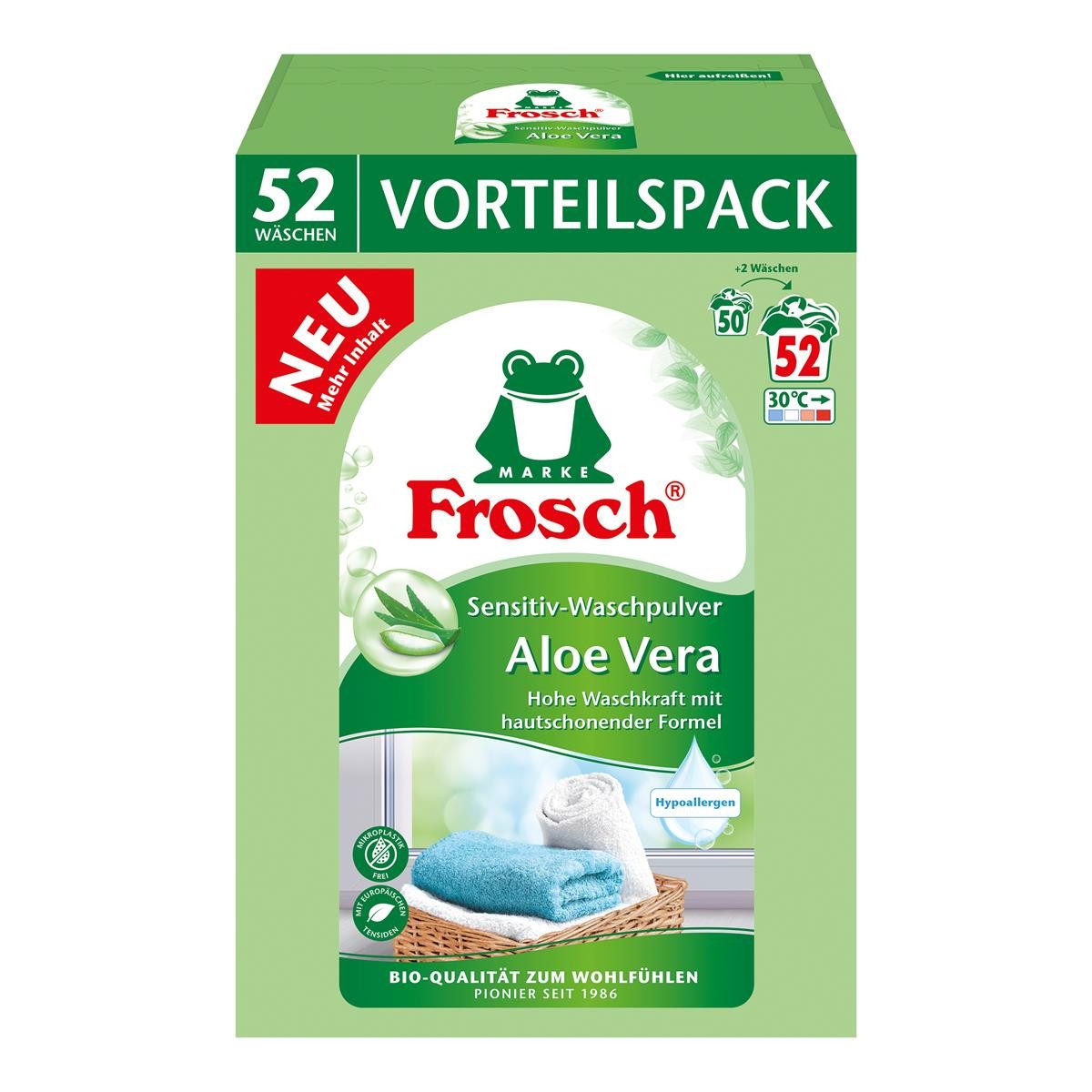 FROSCH Frosch sensitiv Waschpulver Aloe Vera 3,43kg - Hohe Waschkraft (1er Pa Vollwaschmittel