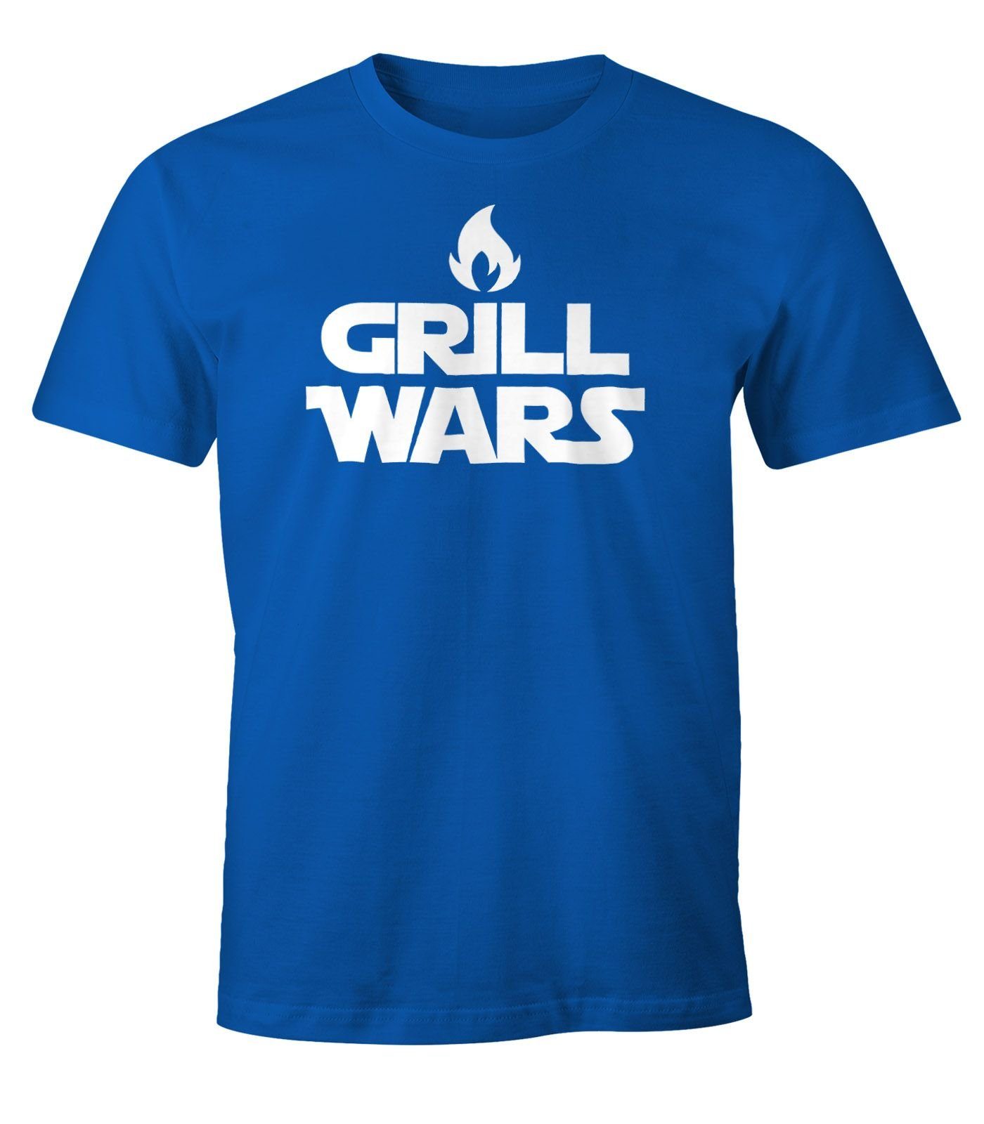 MoonWorks Print-Shirt Herren T-Shirt Grill Wars Fun-Shirt Moonworks® mit Print blau