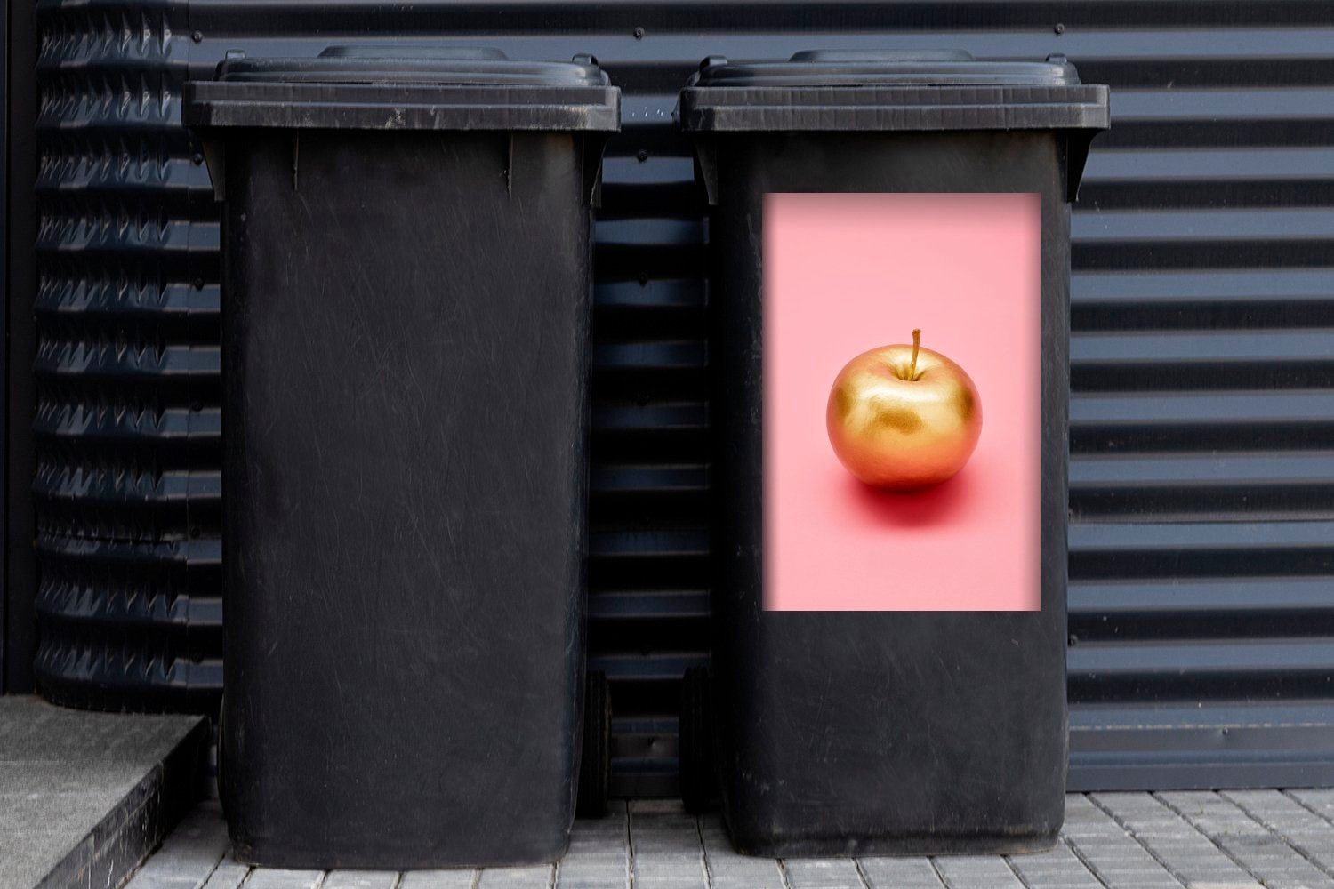 Wandsticker Mülltonne, Abfalbehälter St), Gold MuchoWow Pastell Container, - - Apfel (1 Mülleimer-aufkleber, Sticker,