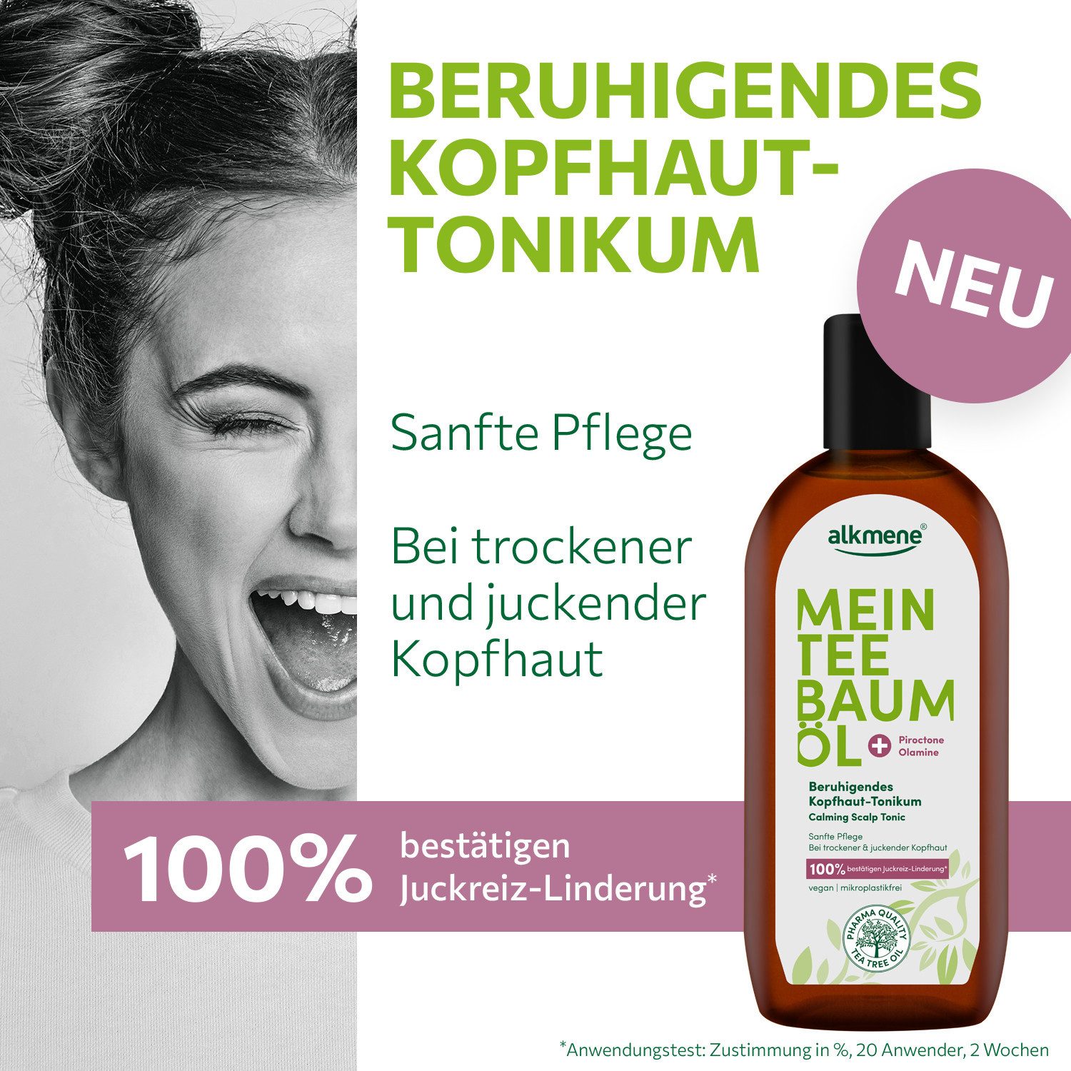 alkmene Haartonikum 2x Teebaumöl Kopfhaut Tonikum Juckreiz Linderung 100% bestätigt vegan, 2-tlg.