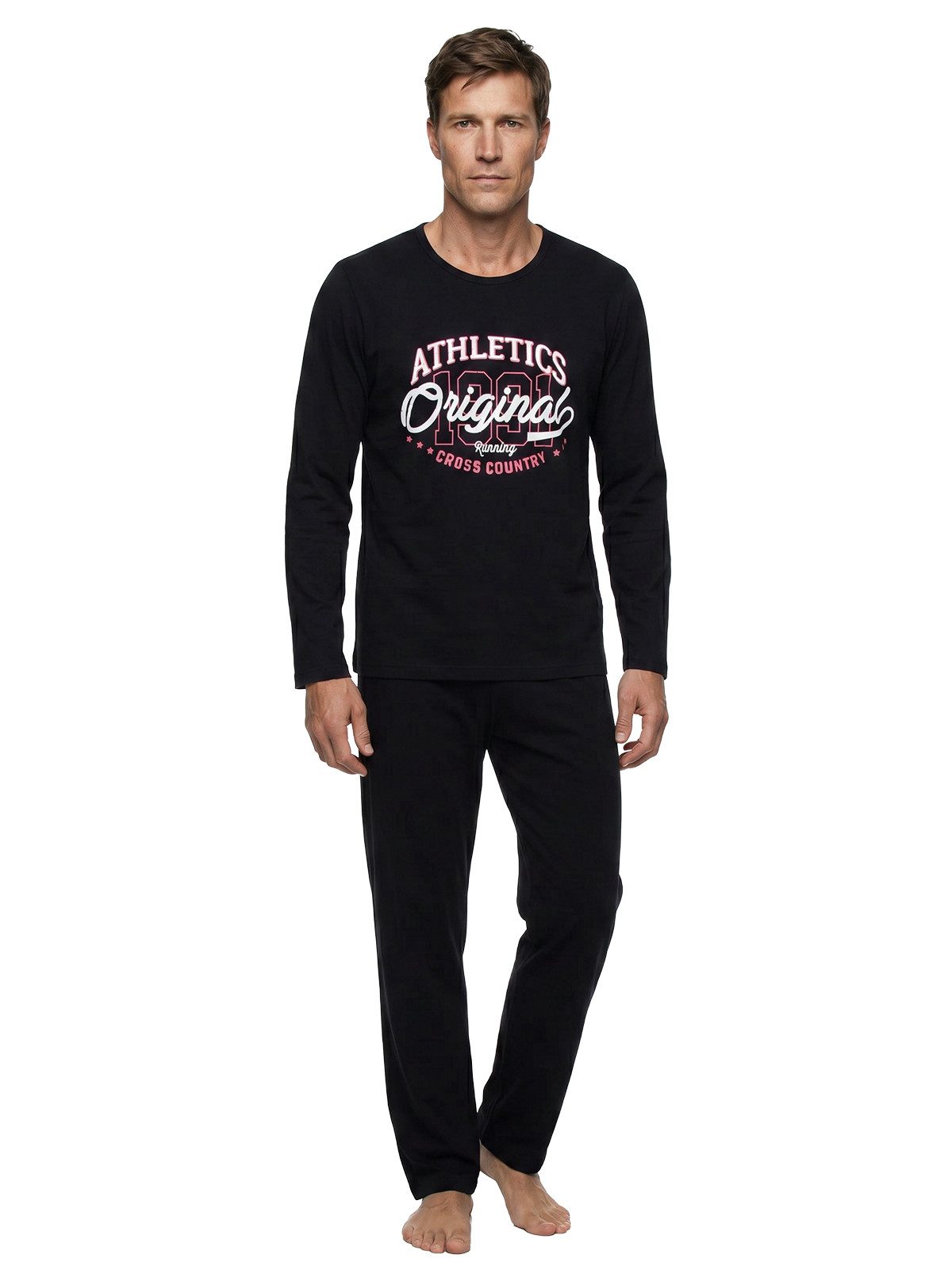 Henry Terre Pyjama Langarm - Mit Aufdruck im Shirt Look komfortabler Schnitt ohne Knöpfe – Bild 2 von 5