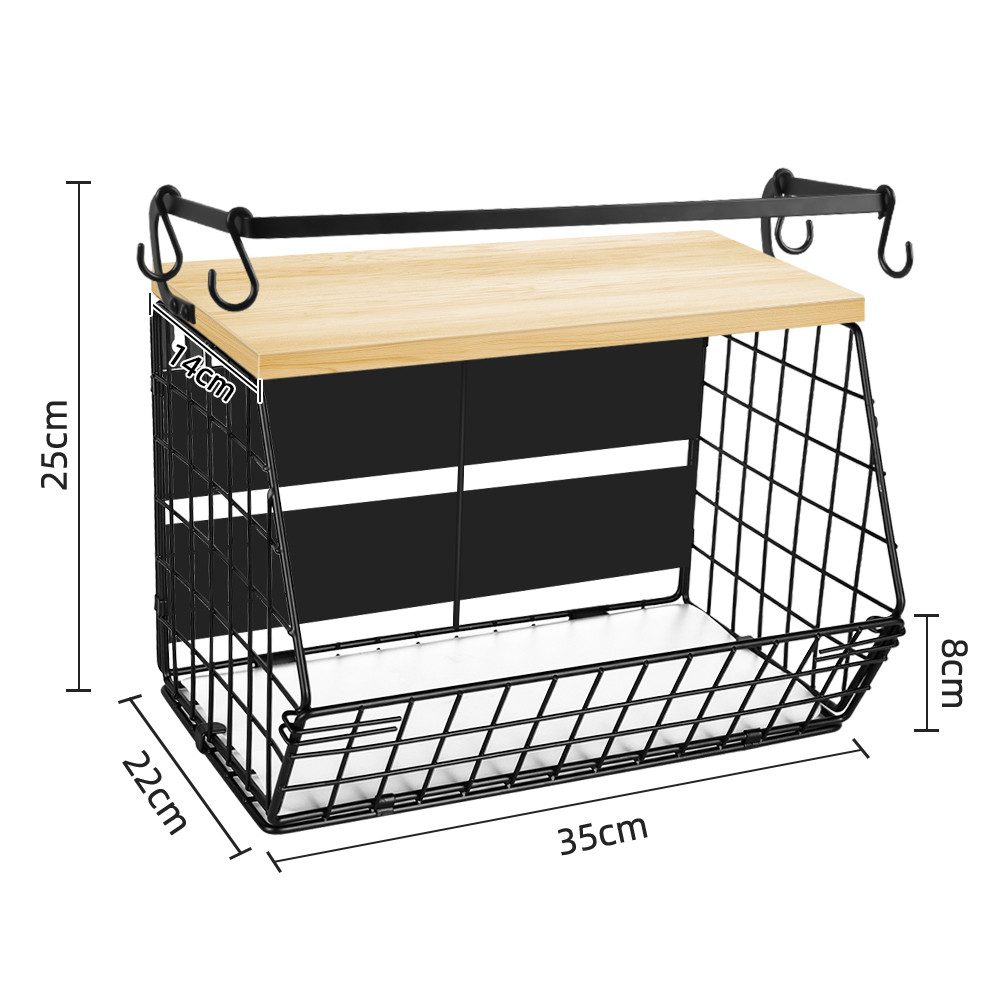 JEOBEST Obstschale Magnetische Obstkorb Hängend, Küchenorganisator, Küchenregal Ohne Bohren, mit Holzdeckel and 4 Bananen Aufhänger Haken – Bild 5 von 5