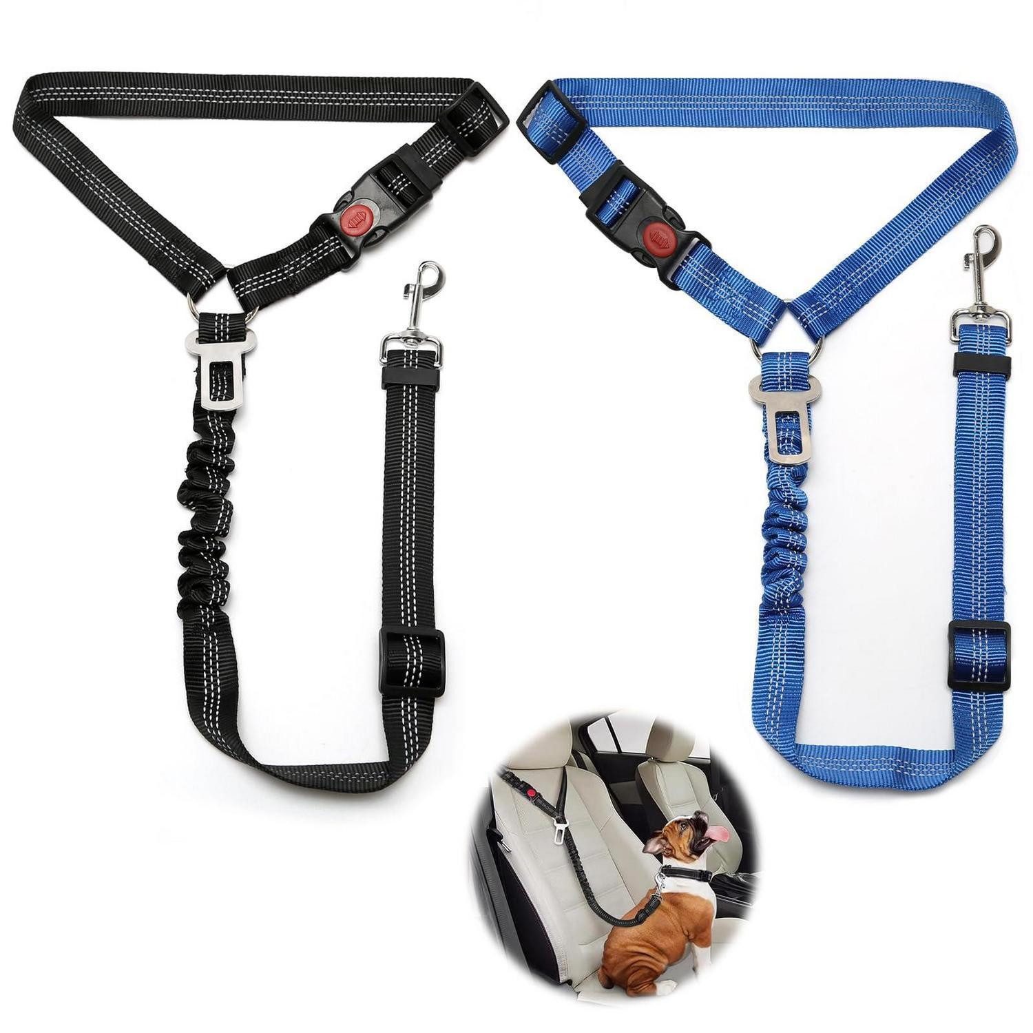 LuxusKollektion Autohundegeschirr Hundegurt Auto verstellbar Ruckdämpfer elastisch 2 Schwarz und Blau