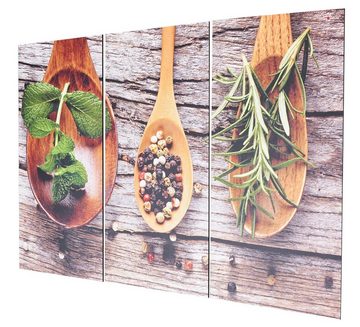 Levandeo® Wandbild, 3er Set Wandbild 60x40cm Aluminium Dibond Kräuter Gewürze Küche
