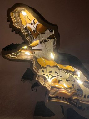 Stelby Tierfigur Dekoration Holzmodell Dinosaurier mit Led Lichtern