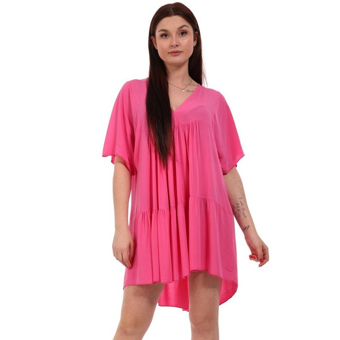 YC Fashion & Style Tunikakleid Tunika Kleid in Uni Farben Long Shirt Oversized Look (1-tlg) mit Volants