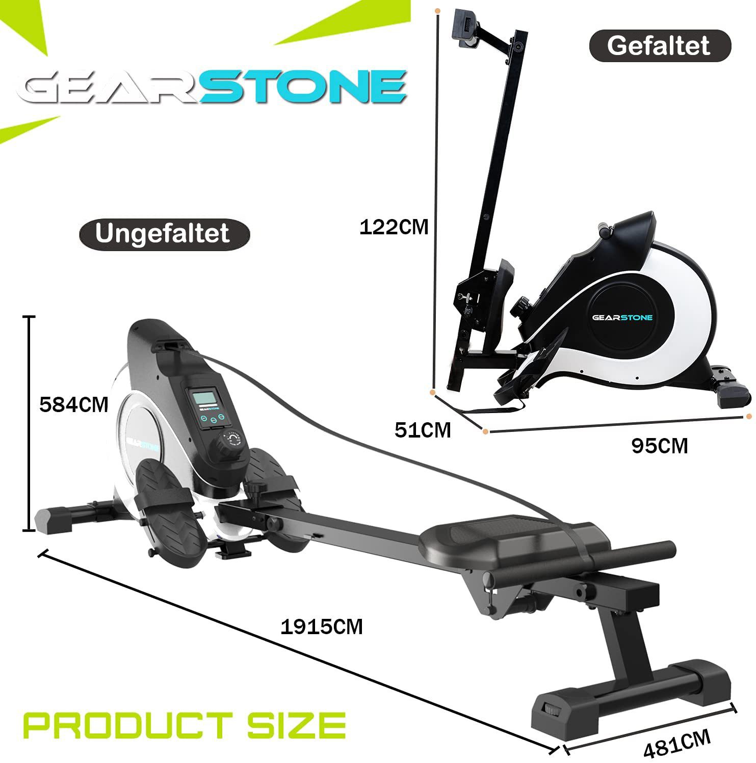 CITYSPORTS Rudergerät GEARSTONE HC1 Rudergerät Fitness Gewichtsverlust, Faltbarer Rudergerät, hochwertiger magnetischer