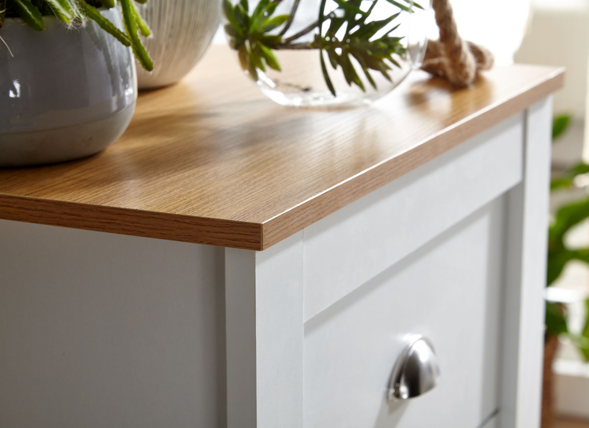 FineBuy Sideboard mit 5 Schubladen 53x114x39 cm Kommode Weiß / Eiche Modern, Design Anrichte Hoch Schmal, Schubladenkommode Wohnzimmer – Bild 5 von 5