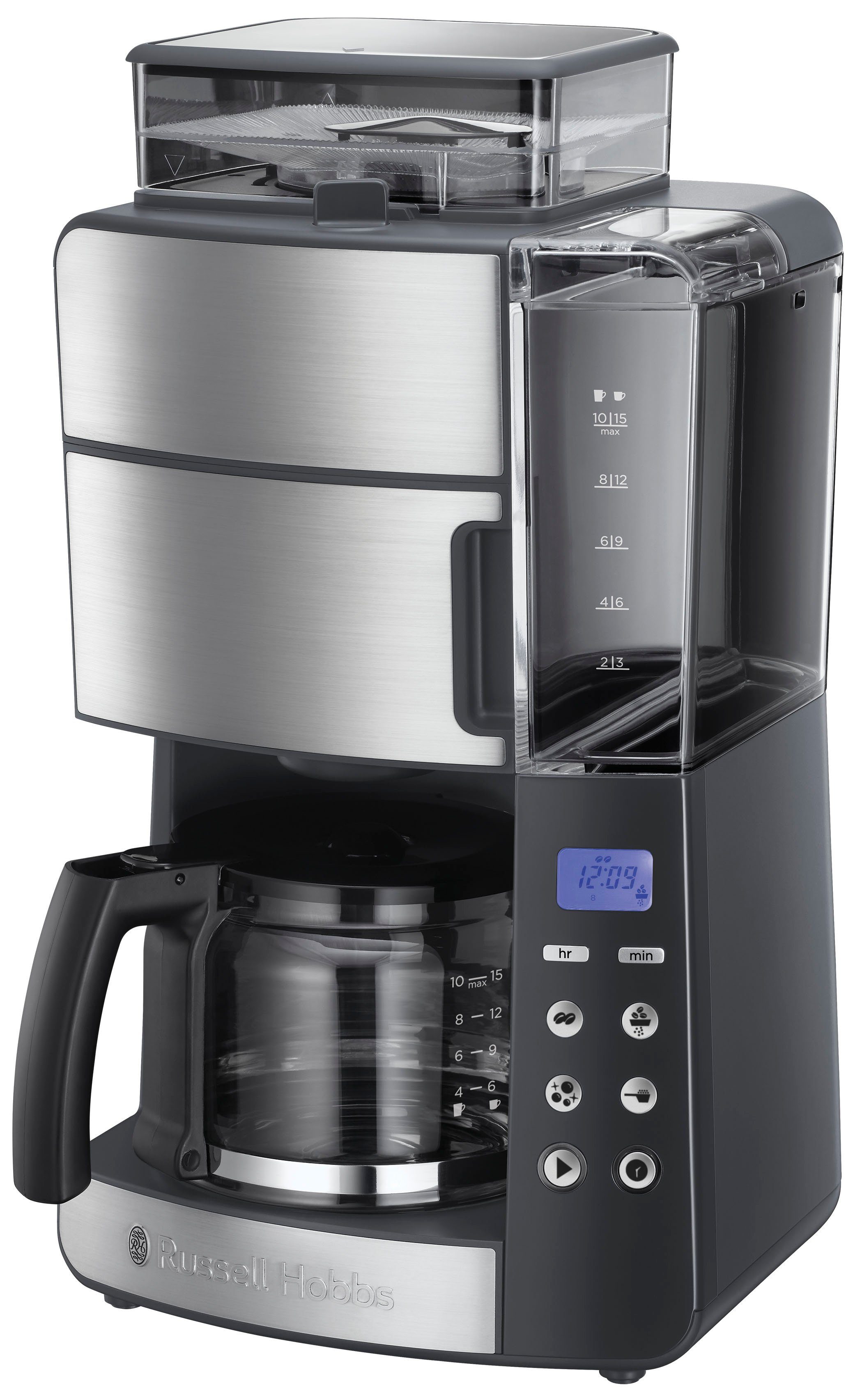 RUSSELL HOBBS Kaffeemaschine mit Mahlwerk Grind & Brew 25610-56, 1,25l Kaffeekanne, Papierfilter 1x4, 1,25l Glaskanne, 1 bis 10 Tassen, Digitaler Timer, Mahlgradeinstellung