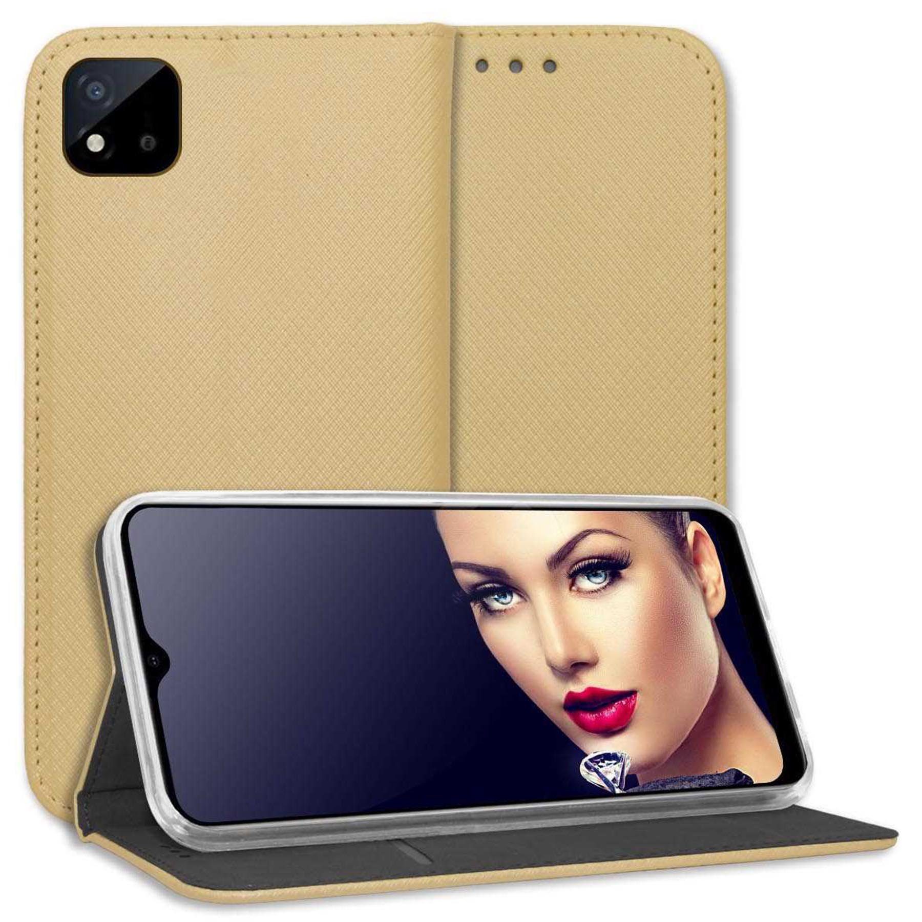 mtb more energy Smartphone-Hülle Smart Magnet für Realme C11 2021, C20, C20A, Gold, Bookstyle Klapphülle Cover Wallet Case aus Kunstleder