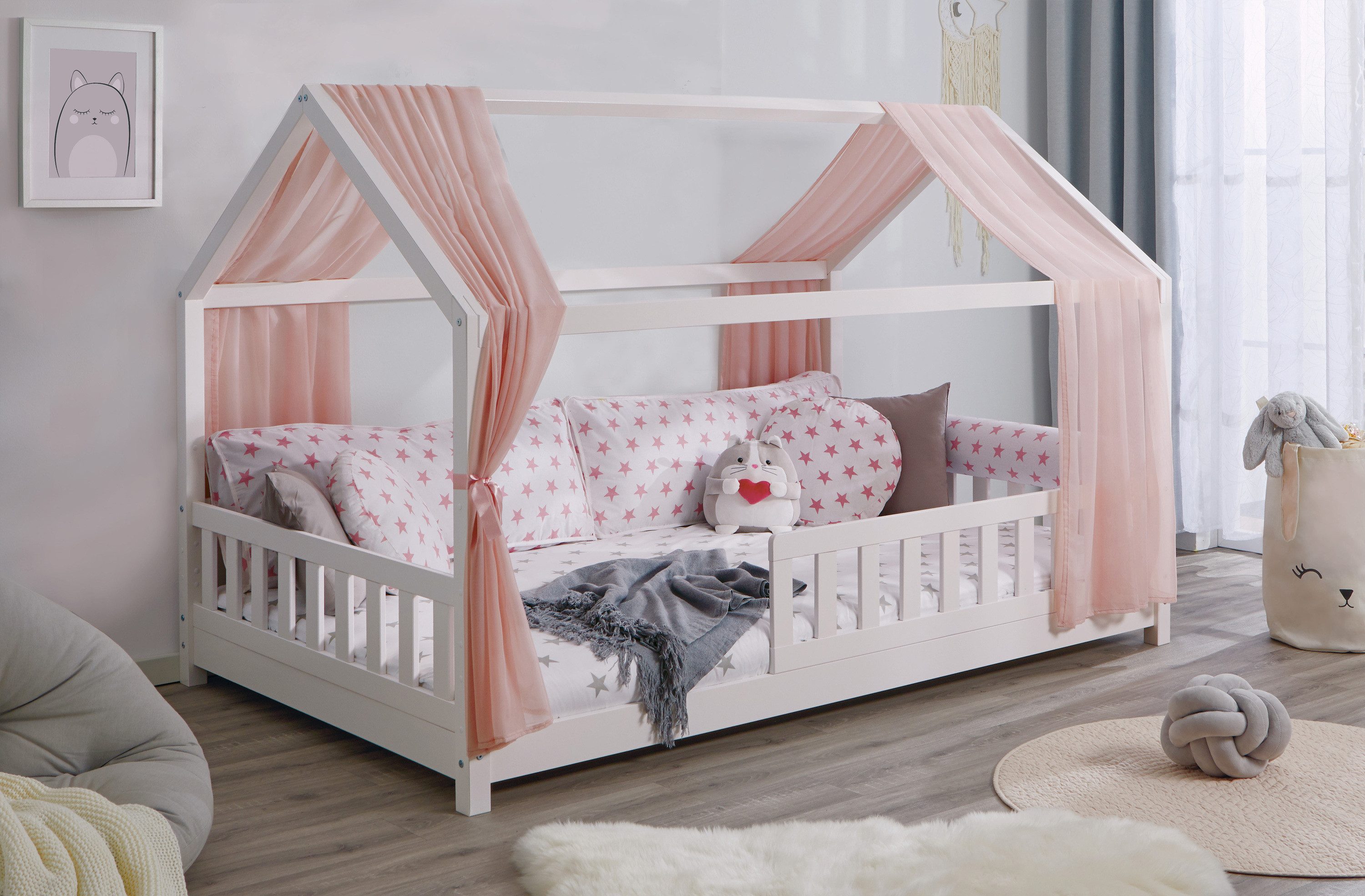 Ticaa Betthimmel Tüll-Set für Hausbett "Kay" rosa
