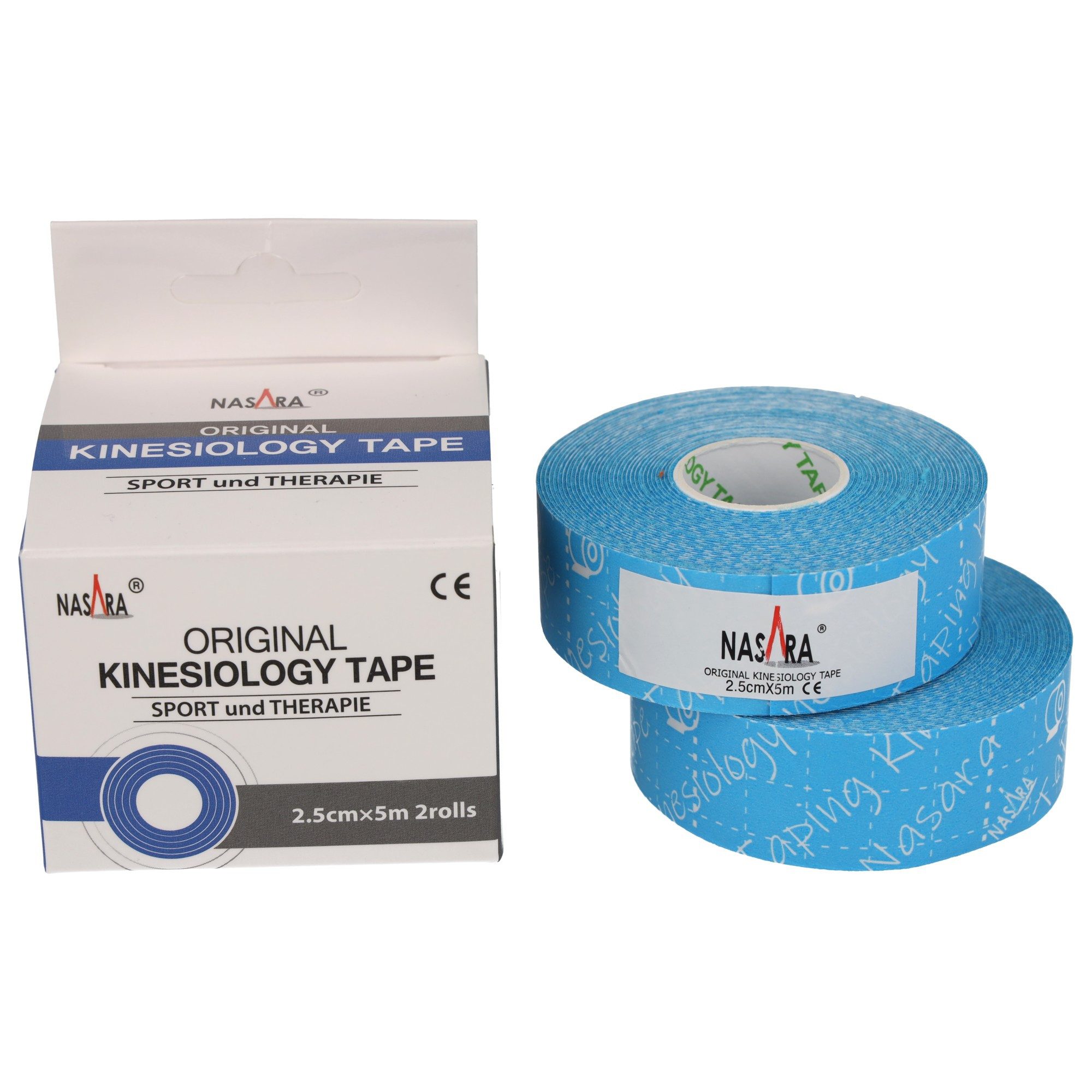 NASARA Kinesiologie-Tape 2,5cm x 5m - 2 Rollen in 9 Farben