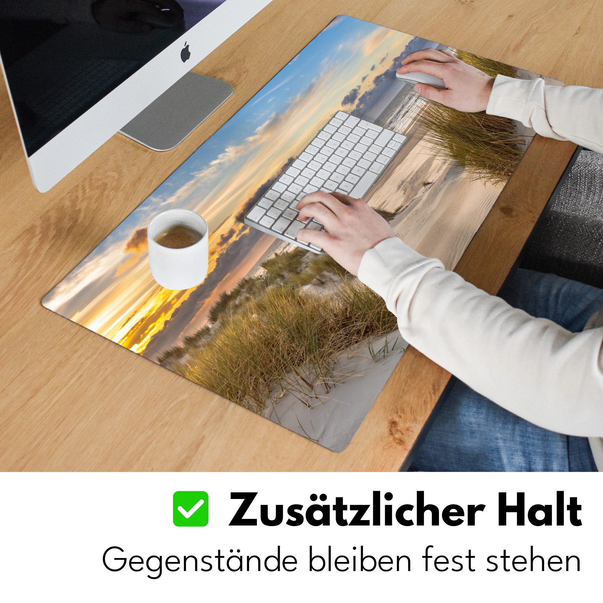 MuchoWow Gaming Mauspad Strand - Düne - Gras - Sonnenuntergang - Meer (1-St), Gaming Mauspad XXL, Schreibtischunterlage, Desk Mat Groß, 80x40 cm – Bild 5 von 5