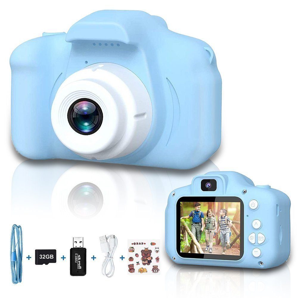 Tadow Kinder Kamera,Kreative Kinderkamera,1080P HD 32GB TF-Karte USB,blue Kinderkamera