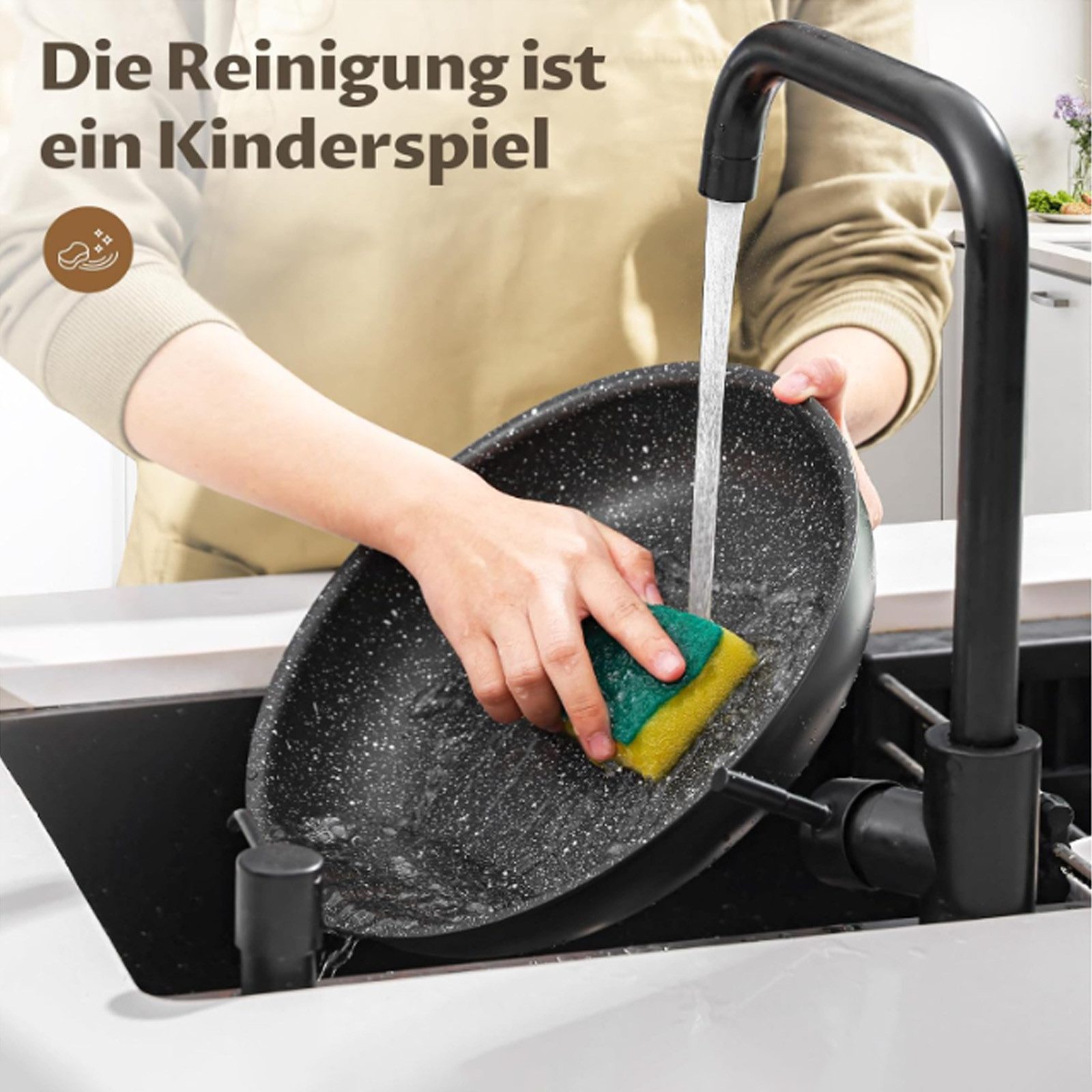 SunJas Pfannen-Set Pfannenset mit abnehmbarem Griff Bratpfanne Ø 20/24/28 cm, Aluminium Pfanne (mit Antihaftbeschichtung, 3-tlg., stapelbar platzsparend), für a – Bild 3 von 5