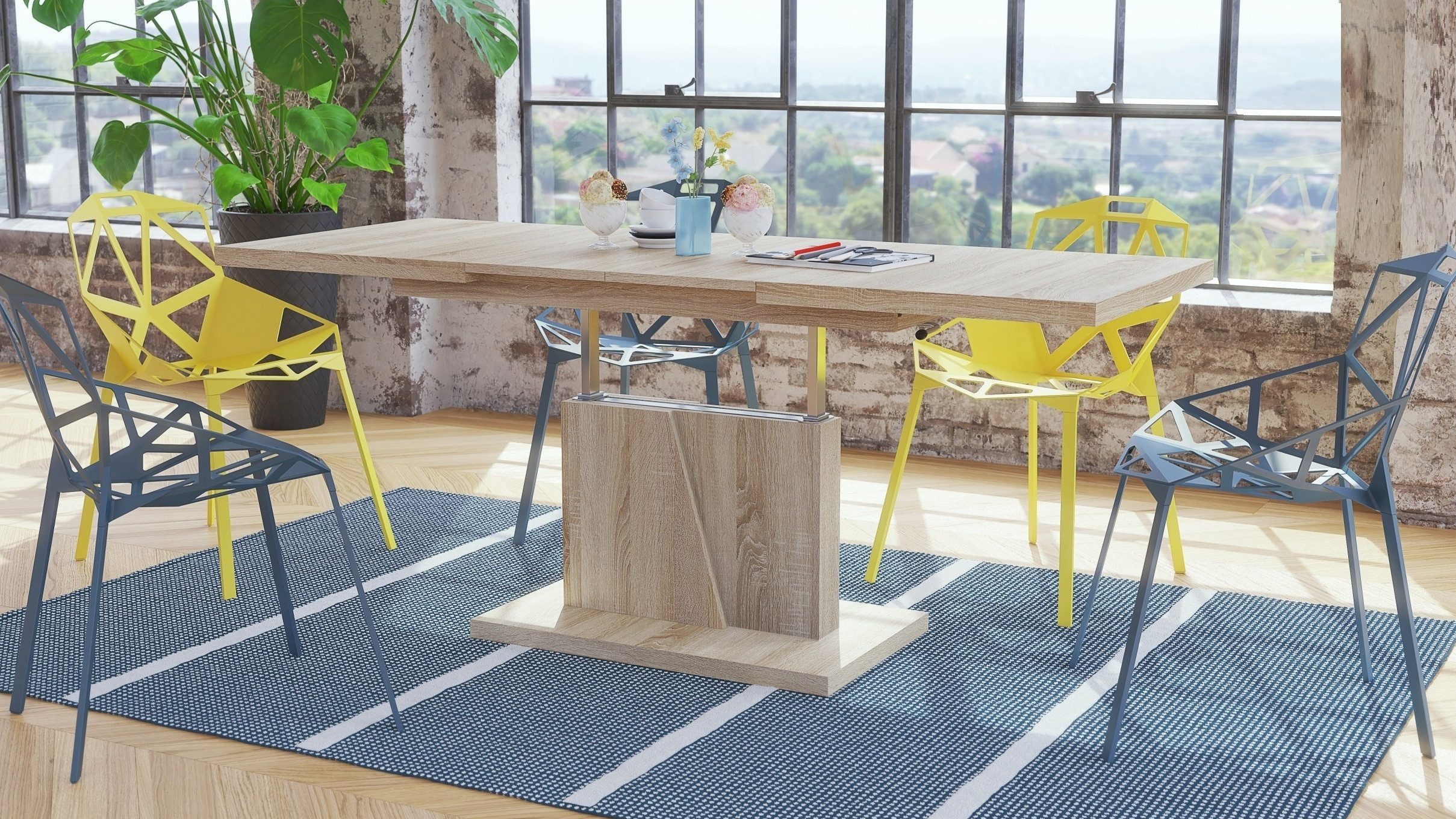 Mazzoni Couchtisch Grand Noir Sonoma Eiche stufenlos höhenverstellbar auszi günstig online kaufen