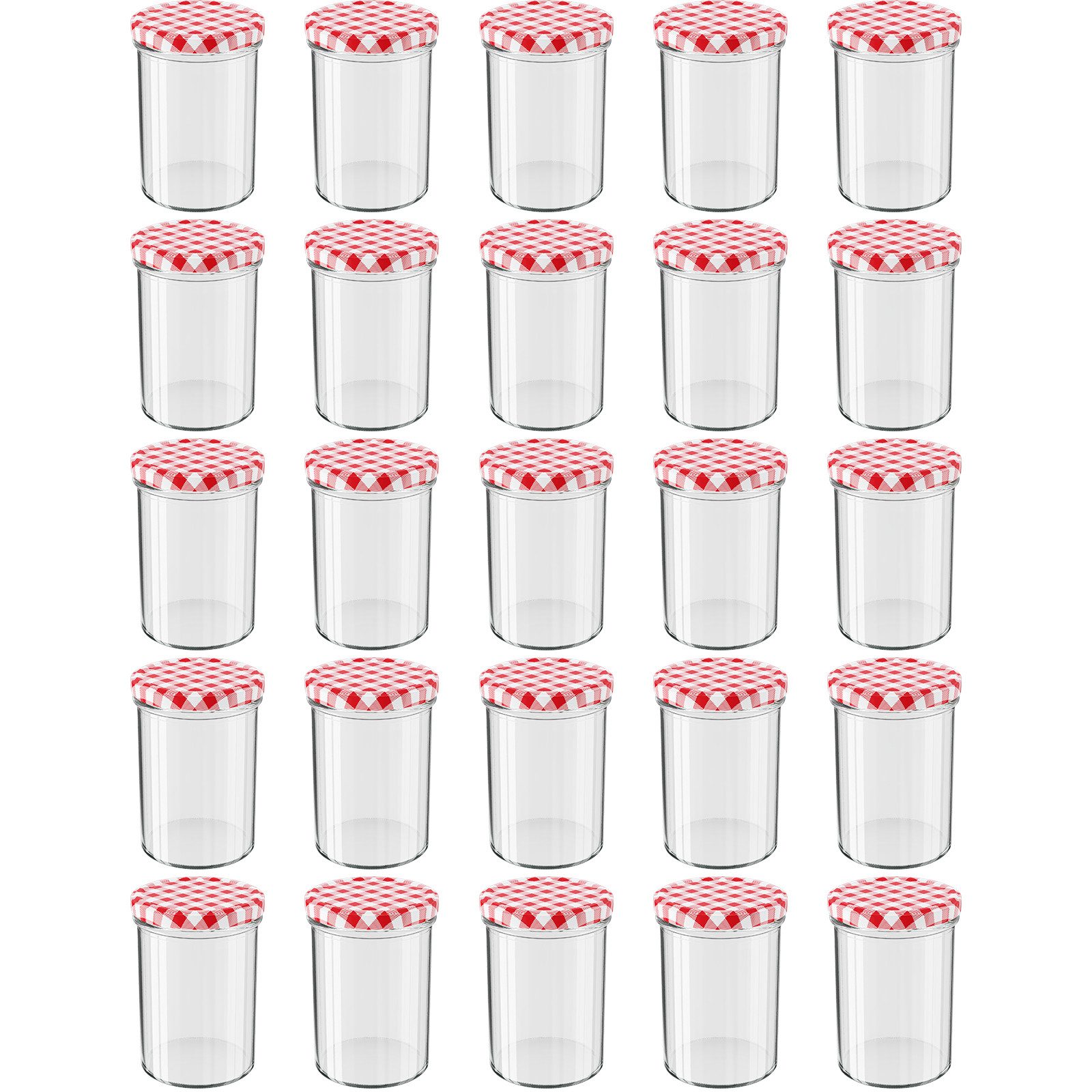 Wellgro Vorratsglas Einmachgläser Schraubdeckel rot kariert - 435 ml, (25-tlg)