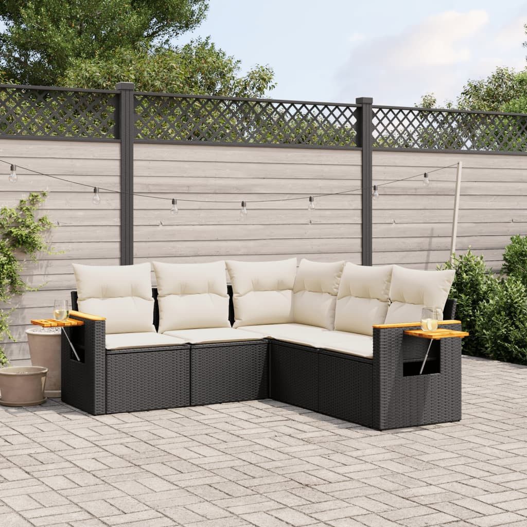 furnicato Garten-Essgruppe Garten-Eck- und Mittelsofa Set Schwarz 62x62x69 cm mit Echtholz, (1-tlg), UV-beständige Sitzgruppe mit Stauraum und klappbaren Ablagen