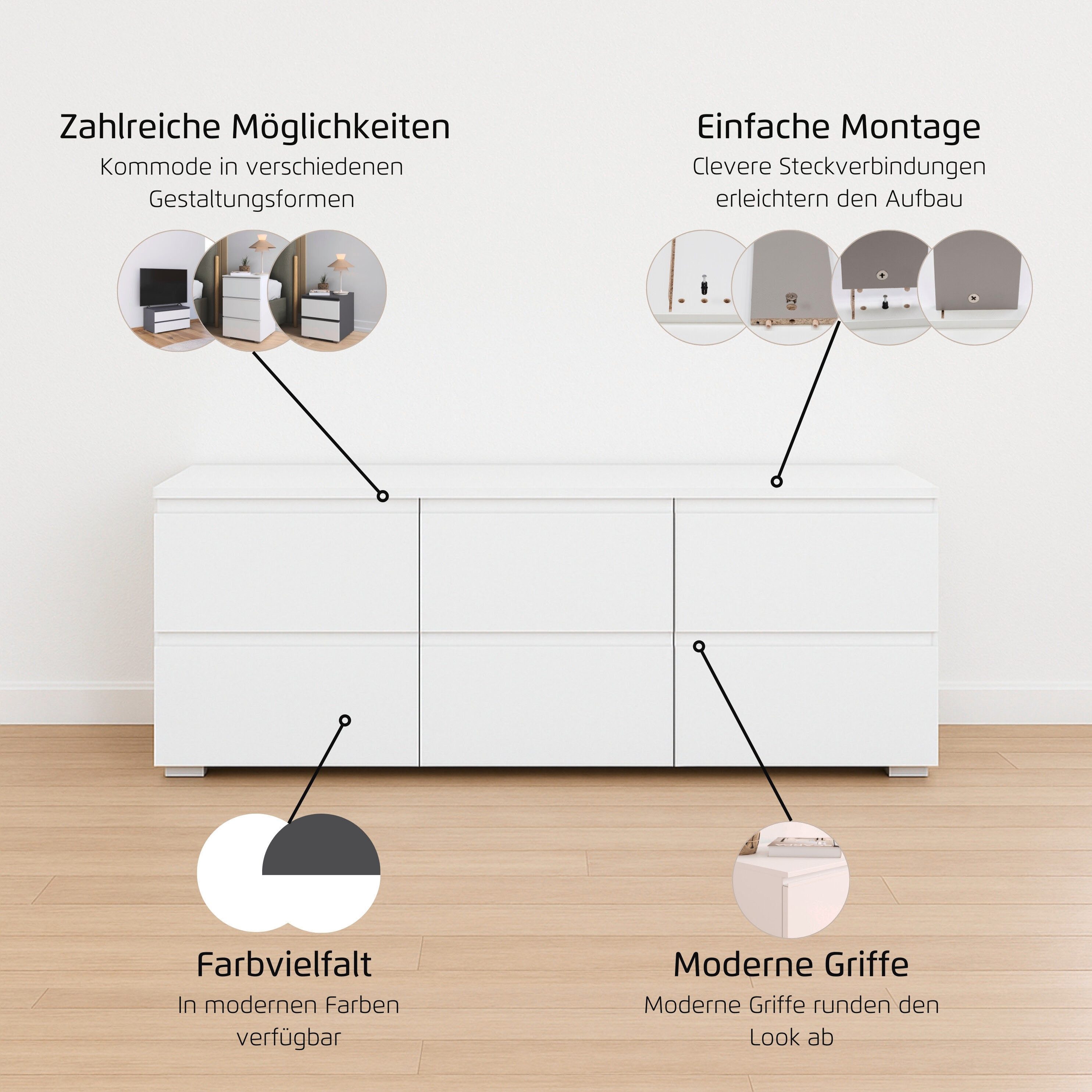 rauch TV-Board Sideboard Kommode Lowboard TV-Schrank MAINZ (Breite 80 oder 120 cm), praktische und geräumige Schubladen MADE IN GERMANY – Bild 3 von 5