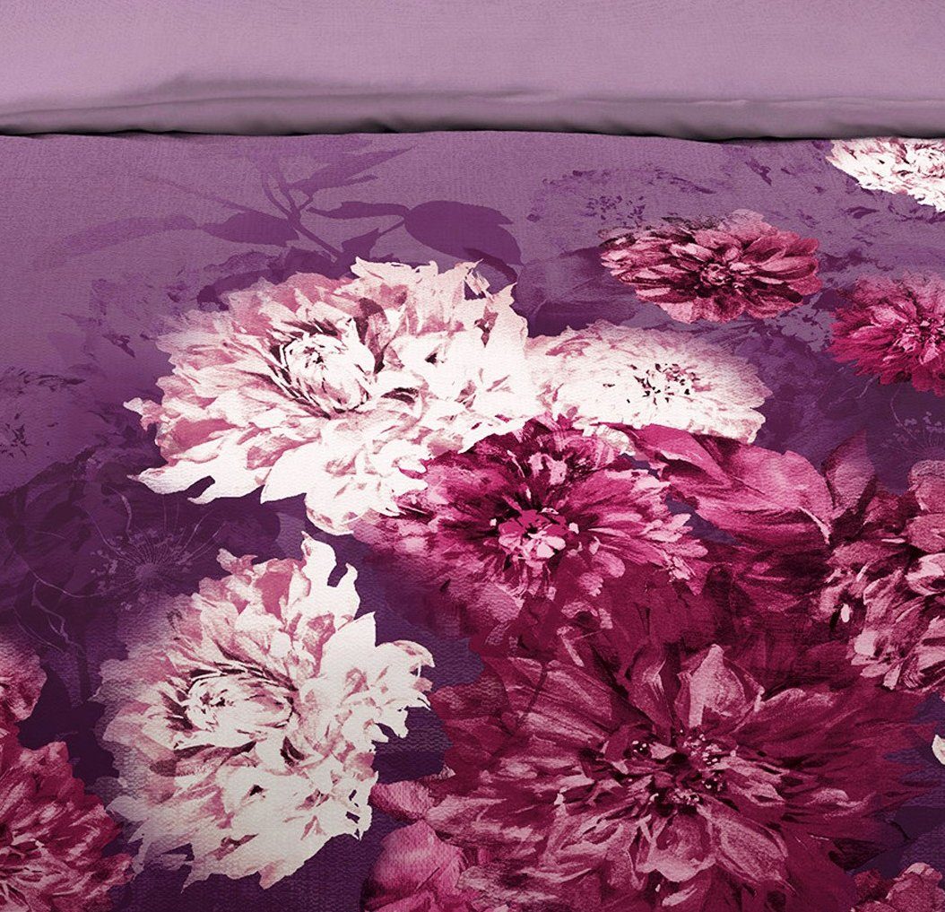 JACK Bettwäsche JACK by Kaeppel Fein Biber Bettwäsche 2 tlg 135x200cm Flamenco Violett, Biber, 2 teilig, farbenfrohes Blumenmotiv, Elegante Optik – Bild 3 von 5