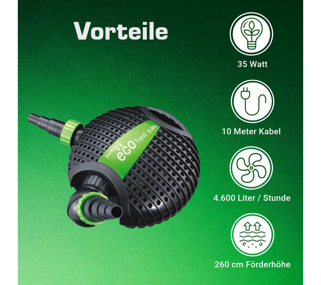 Thumbnail - INTERGARDEN Teichpumpe Jebao 4.600L/H, 10m Kabel, 260cm Förderhöhe, 35W, Motorschutz