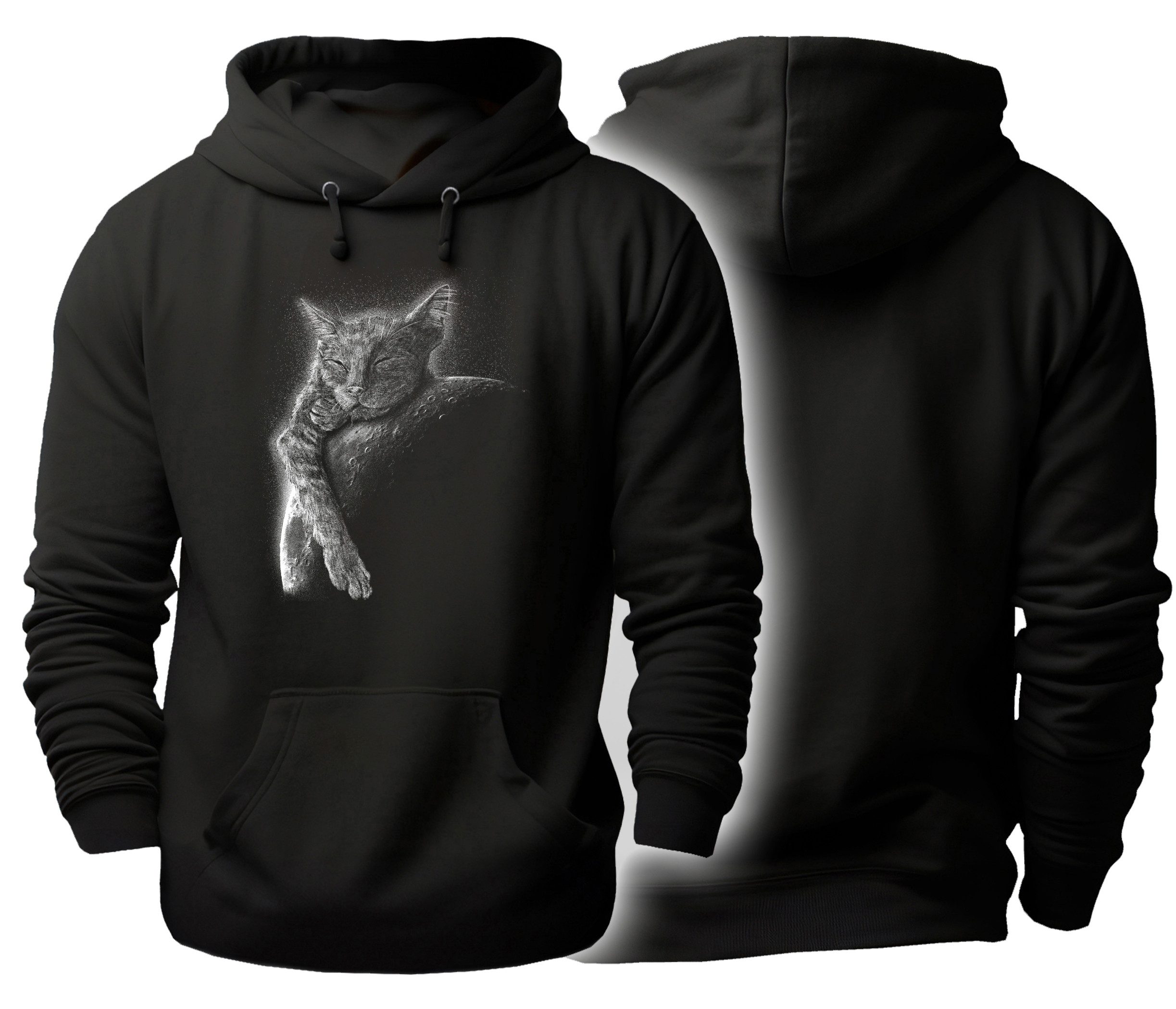 MyDesign24 Hoodie Katzen Kapuzen Pulli - Katze schlafend auf Mond Herren und Damen Kapuzensweater i123