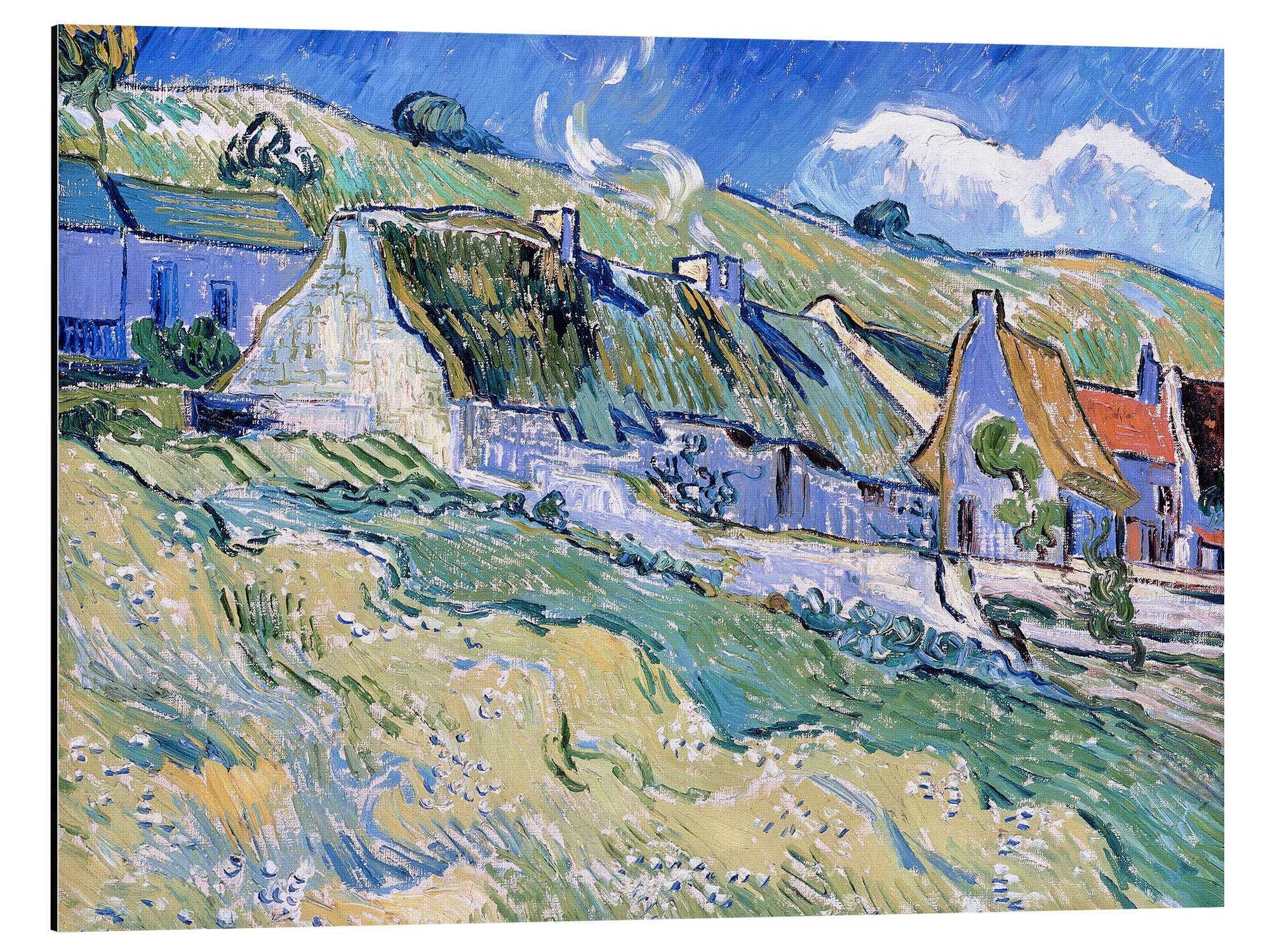 Posterlounge Alu-Dibond-Druck Vincent van Gogh, Strohgedeckte Häuser in Auvers-sur-Oise, Wohnzimmer Landhausstil Malerei