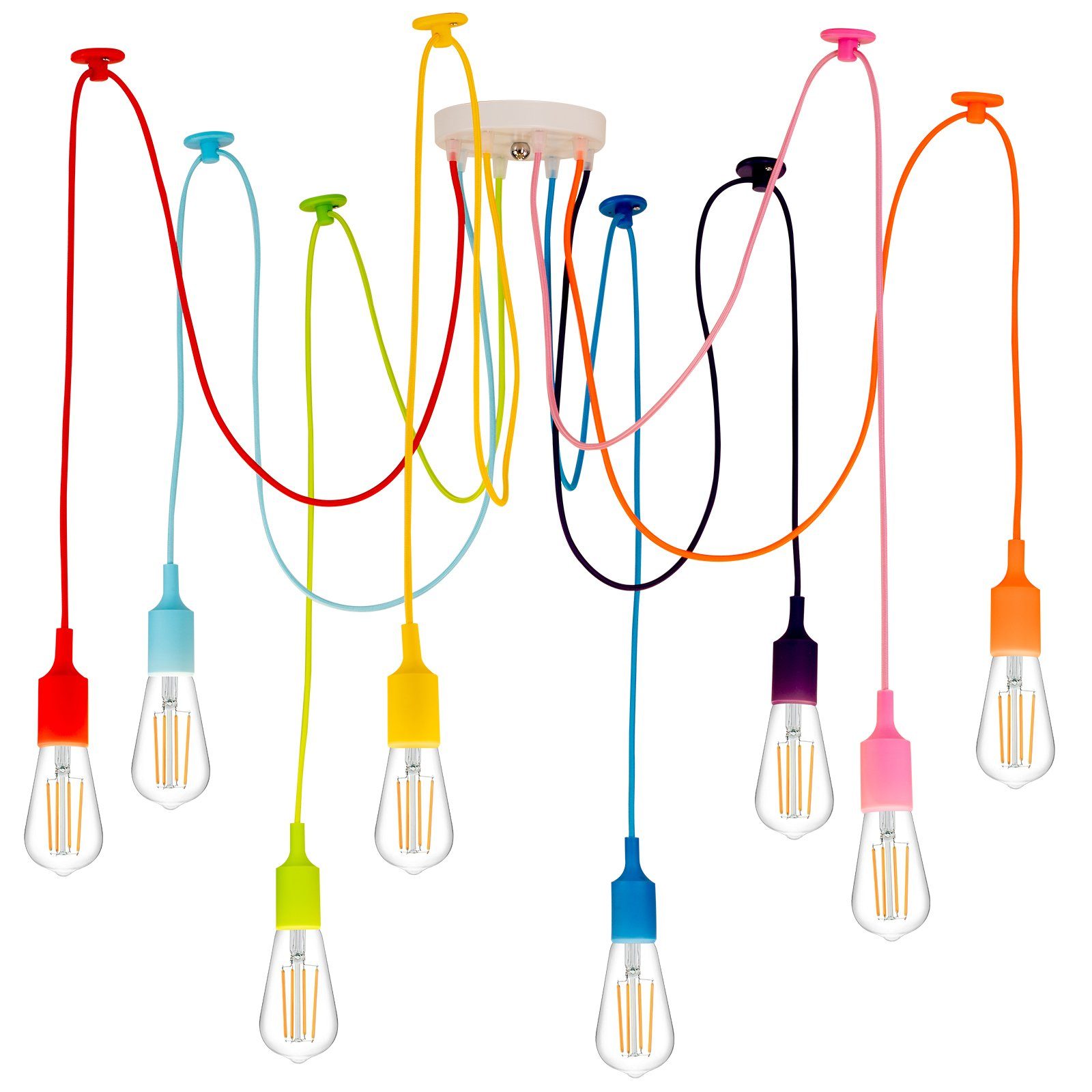 MUPOO LED Pendelleuchte Hängelampe Spider moderne 3/4/6/8/10-Köpfen Flammig mit Textilkabeln, E27, 40W, Deckenleuchte,Verschiedene Farben( Glühbirne nicht enthalten) Buntes