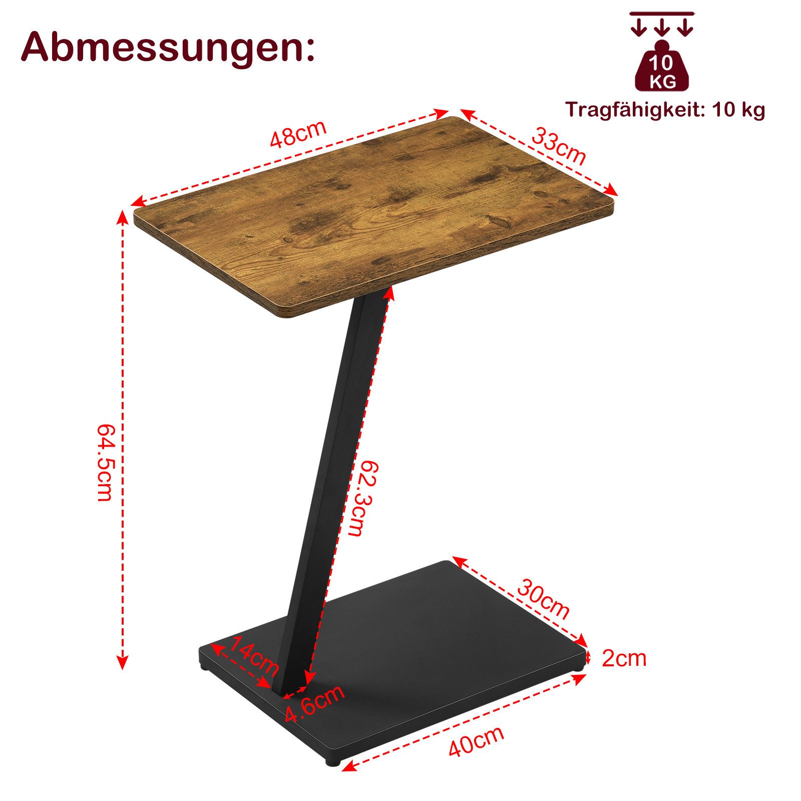 EUGAD Beistelltisch (1-St), C Form, Couchtisch mit Metallgestell, für Couch